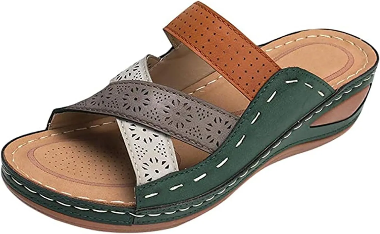 Ladmiple Fashion Sandals Women Dressy Summer Flat Orthotic Slides Comfortable Walking Orthopedic Flip Flops with Arch Support