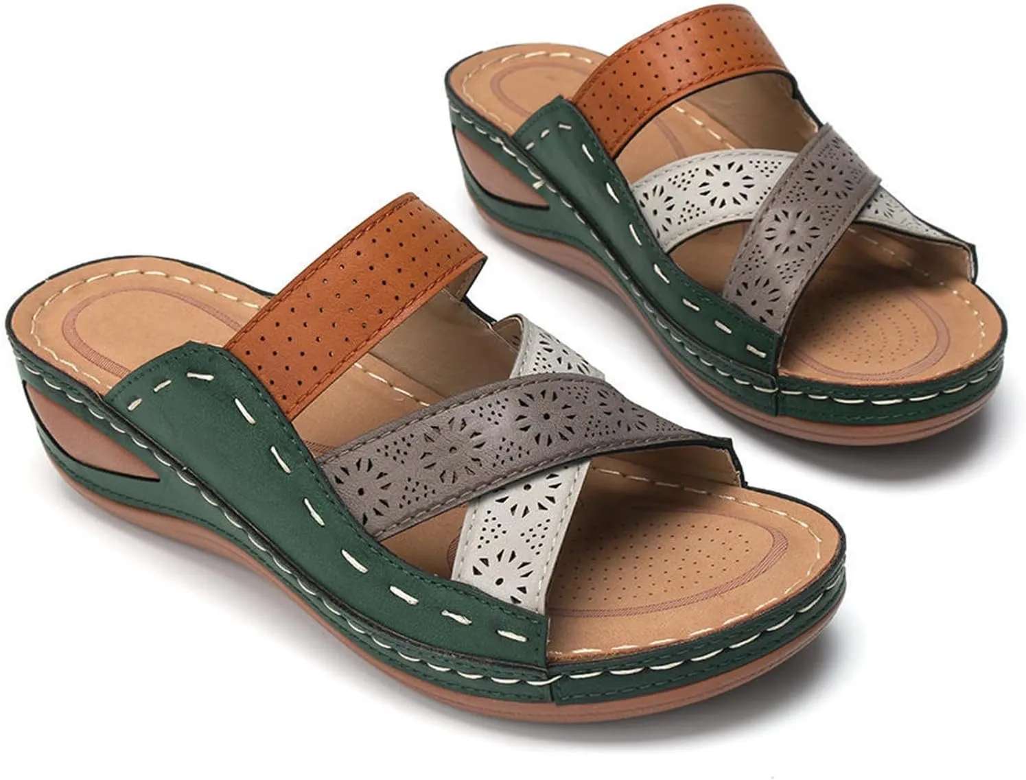 Ladmiple Fashion Sandals Women Dressy Summer Flat Orthotic Slides Comfortable Walking Orthopedic Flip Flops with Arch Support