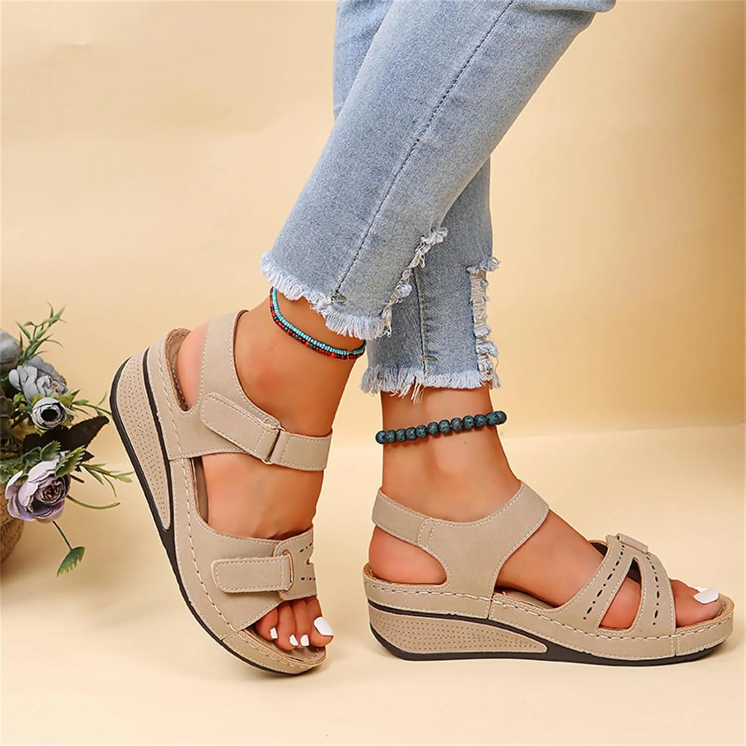 Ladmiple Orthotic Sandals For Women Wide Width Comfortable Walking Summer Orthopedic Slides Flip Flops with Arch Support