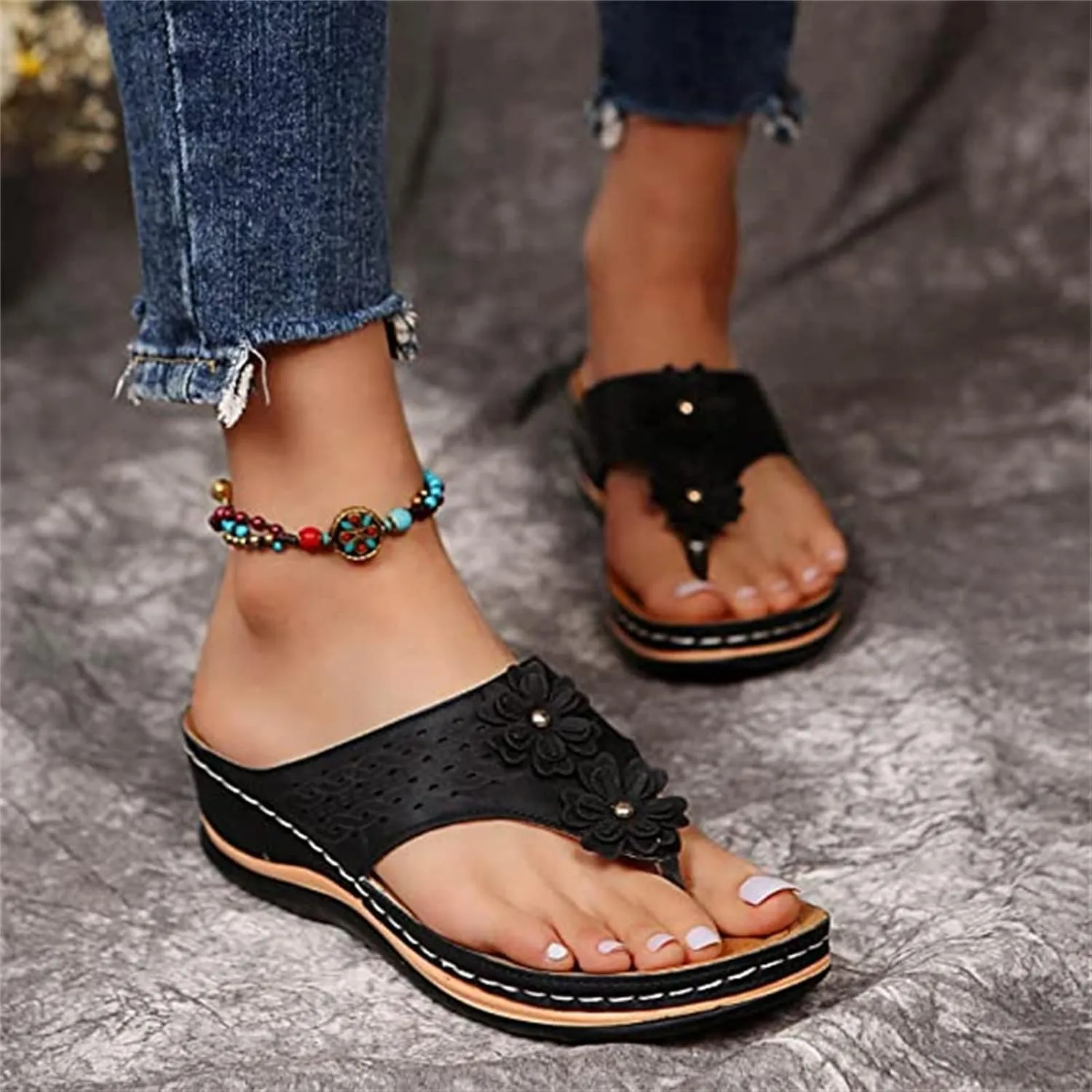 Ladmiple Orthotic Sandals Women Plantar Fasciitis Arch Support Comfortable Orthopedic Slides Dressy Summer Walking Flip Flops