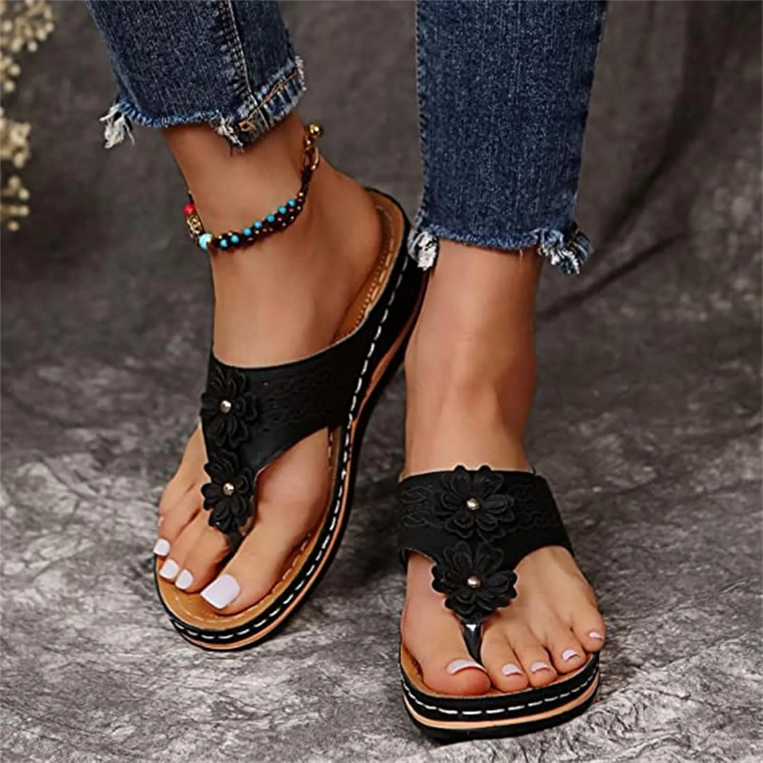 Ladmiple Orthotic Sandals Women Plantar Fasciitis Arch Support Comfortable Orthopedic Slides Dressy Summer Walking Flip Flops