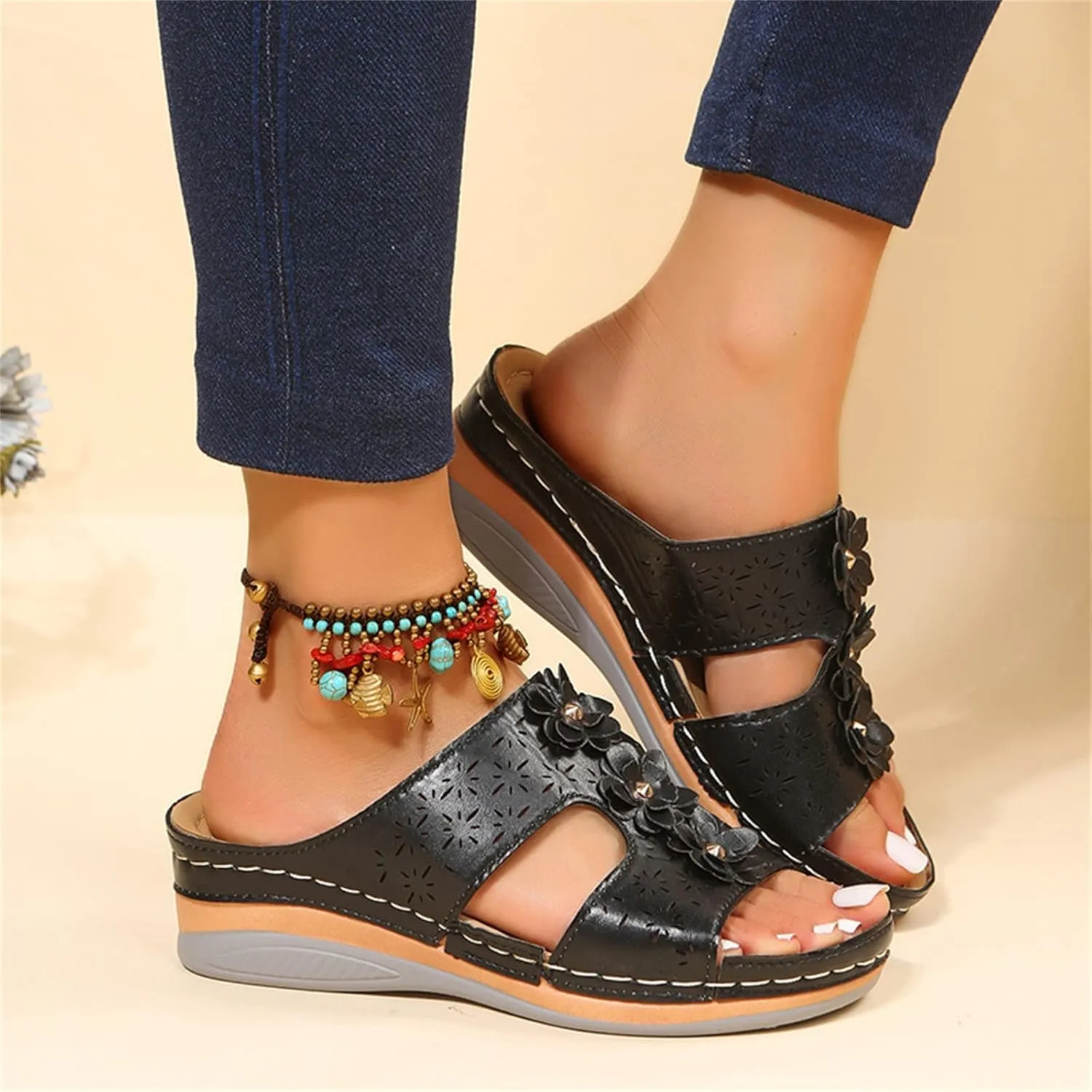 Ladmiple Sandals Women Beach Cute Arch Support Orthopedic Slides Slippers Comfort Dressy Summer Casual Orthotic Flip Flops