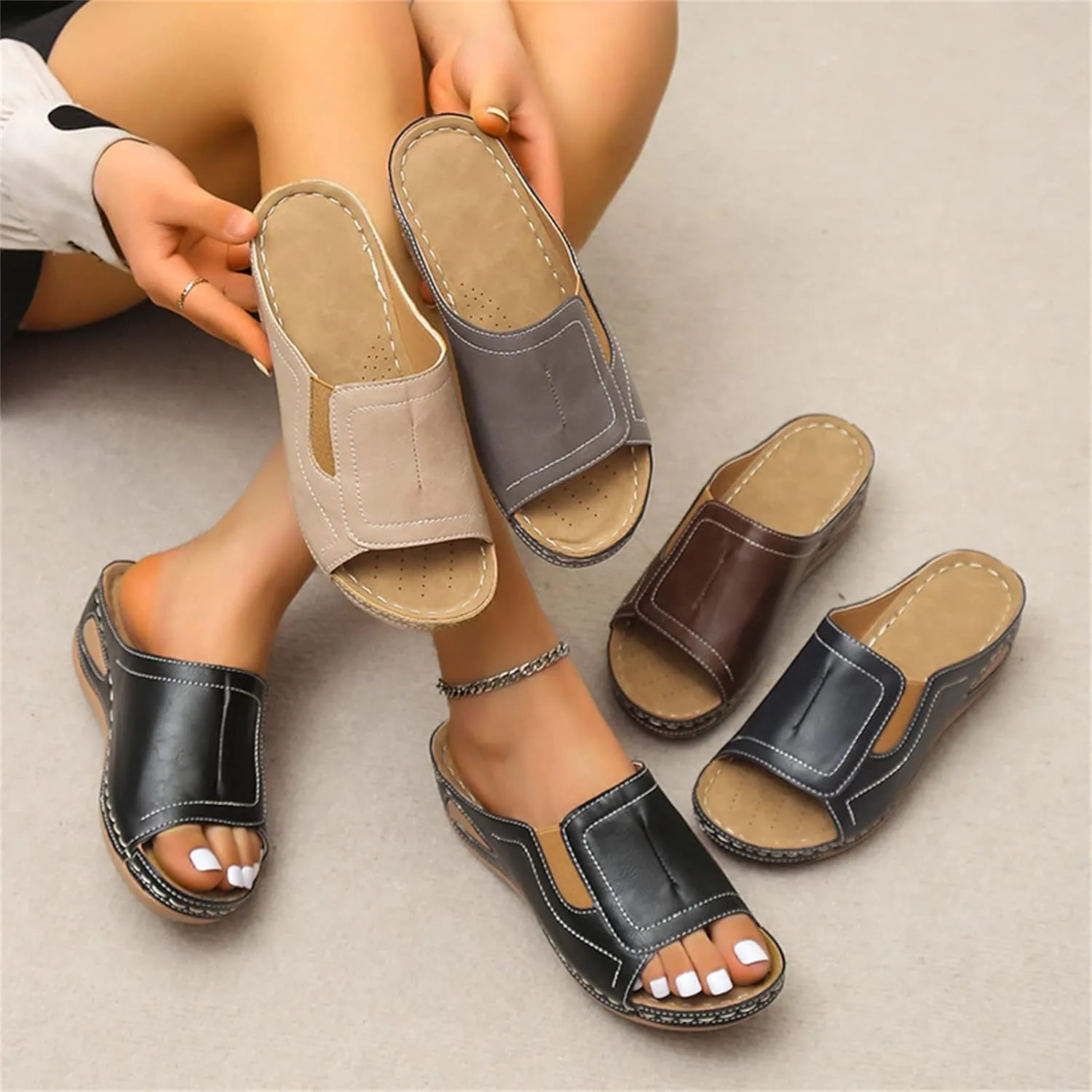 Ladmiple Sandals Women Comfortable Cute Wedge Arch Support Orthotic Flip Flops Dressy Summer Walking Orthopedic Slides Shoes
