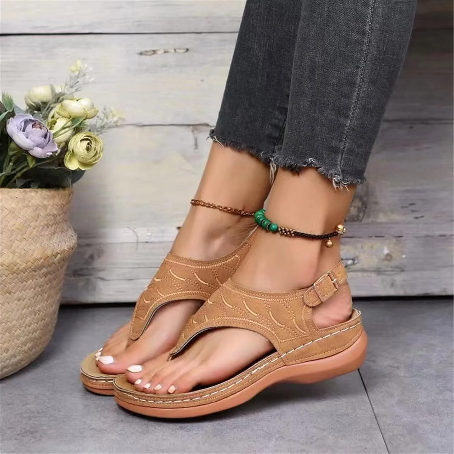 Ladmiple Sandals Women Comfortable Dressy Slip On Flat Sandals Fashion Orthotic Slides With Plantar Fasciitis Arch Support