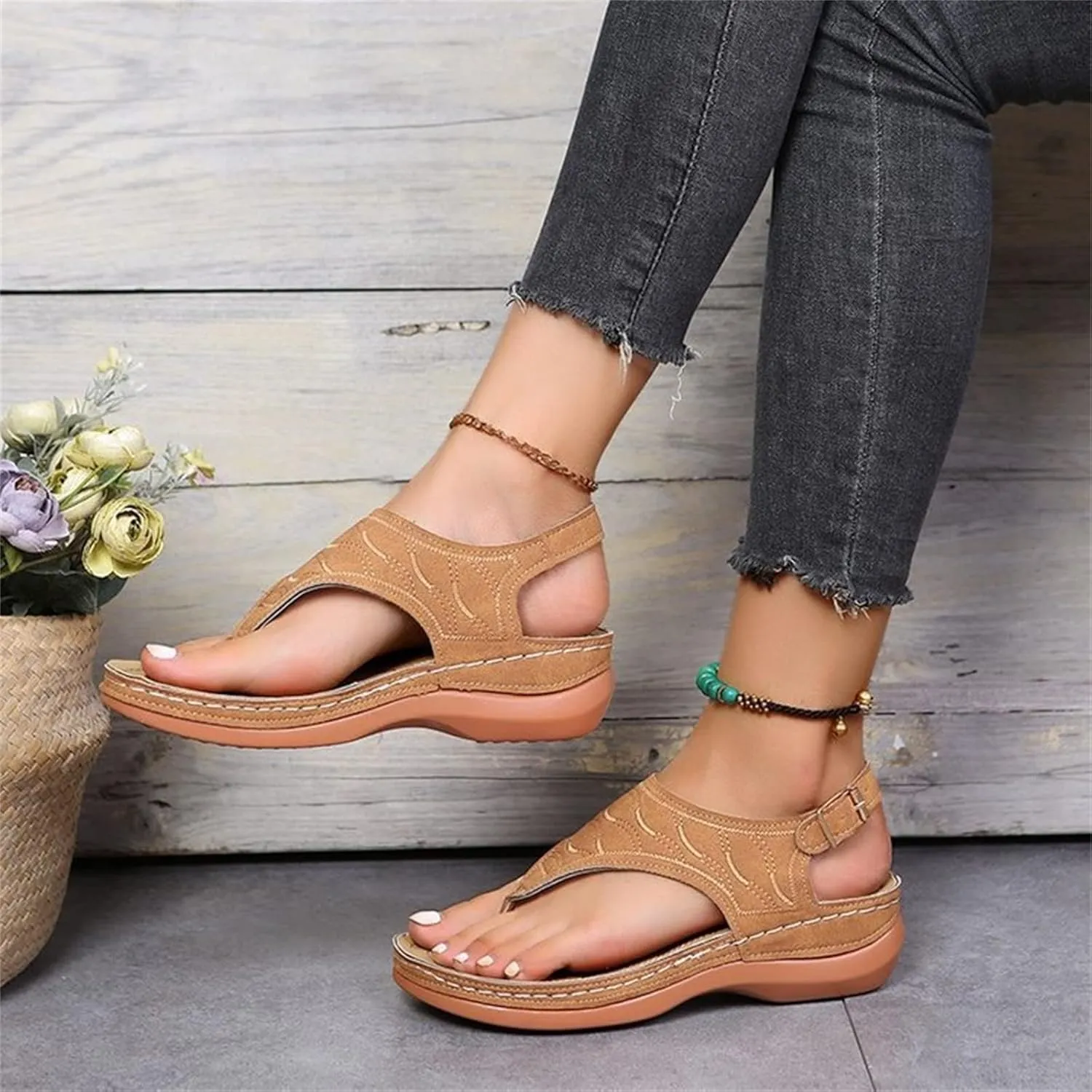 Ladmiple Sandals Women Comfortable Dressy Slip On Flat Sandals Fashion Orthotic Slides With Plantar Fasciitis Arch Support