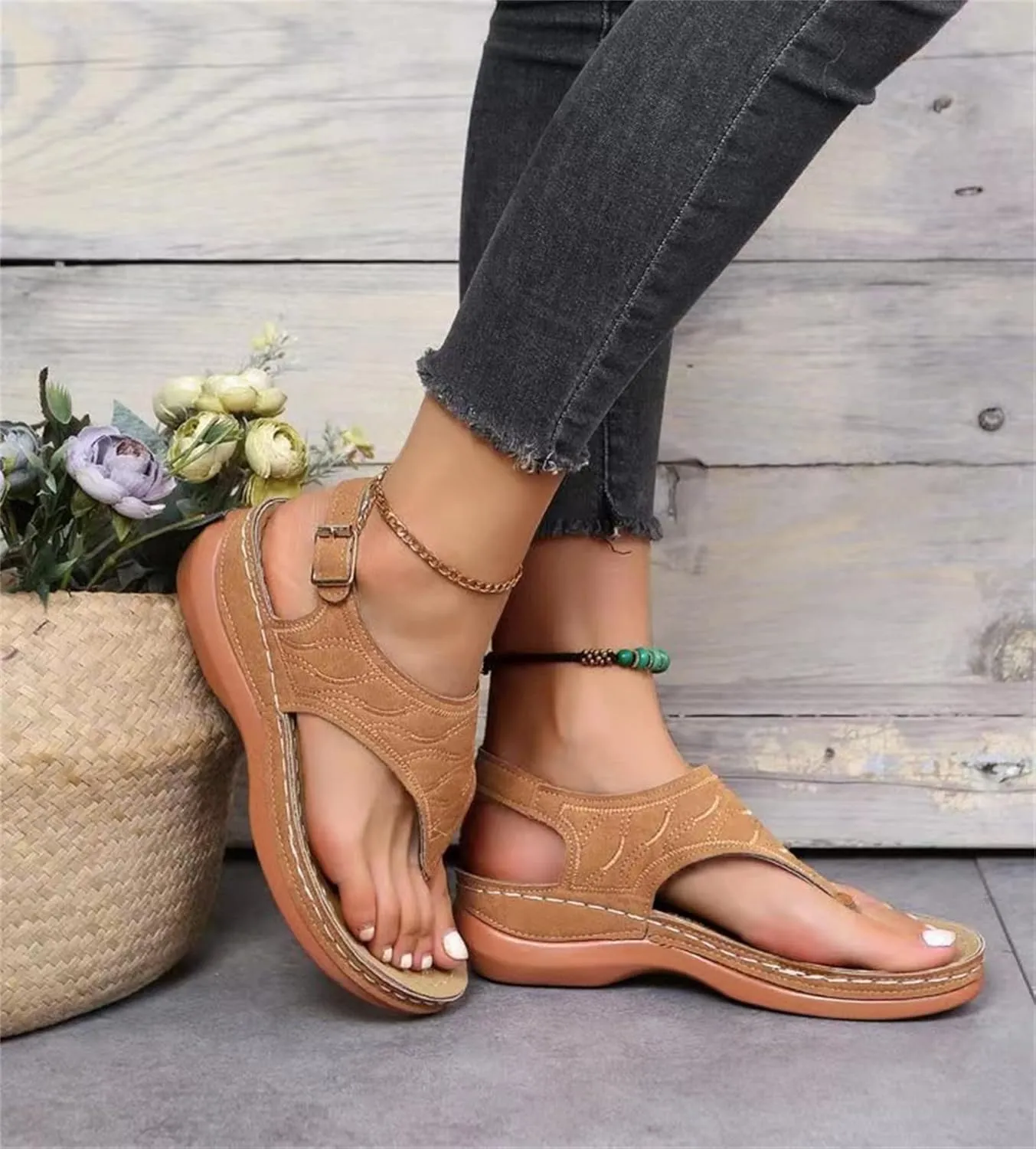 Ladmiple Sandals Women Comfortable Dressy Slip On Flat Sandals Fashion Orthotic Slides With Plantar Fasciitis Arch Support