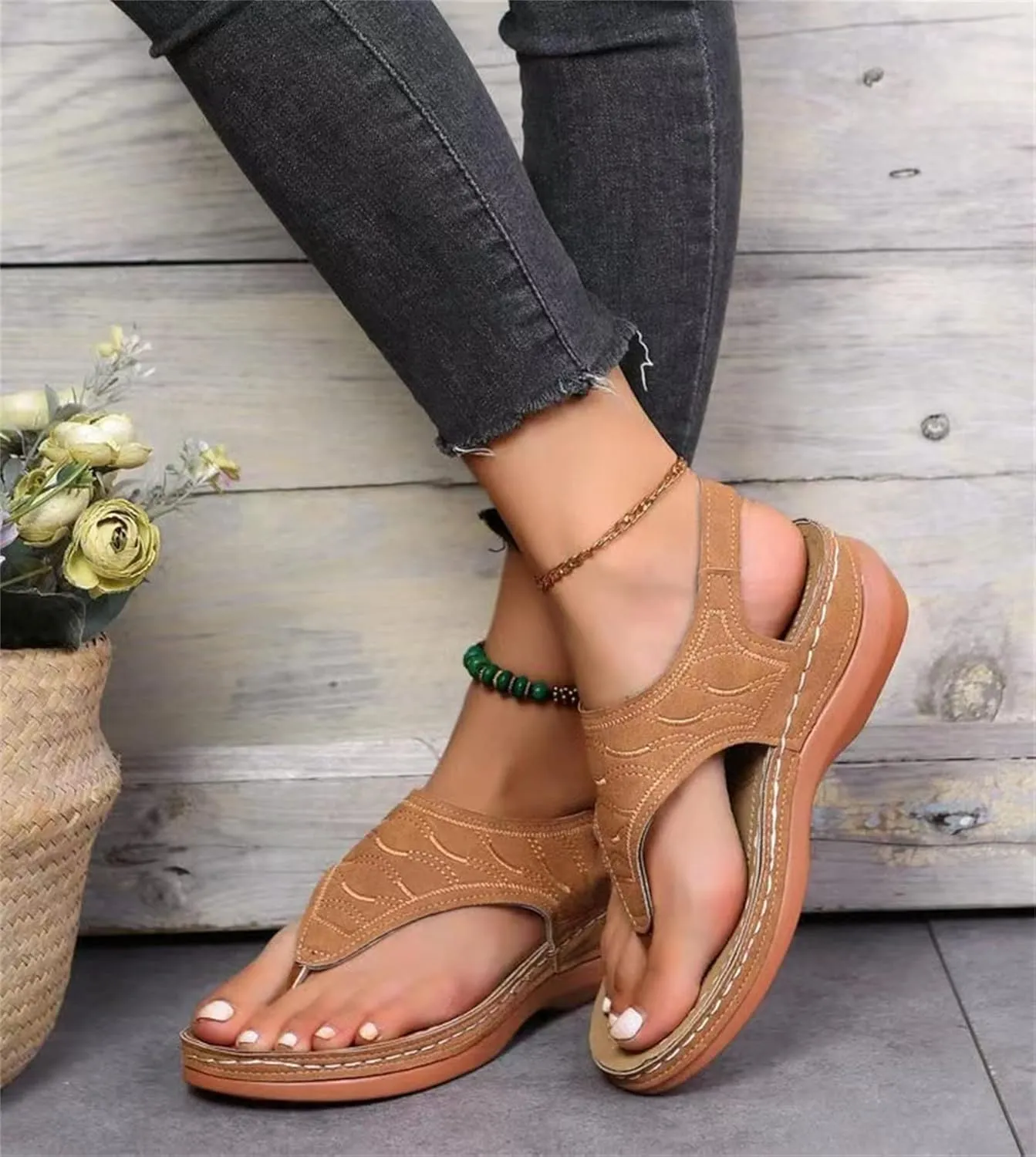 Ladmiple Sandals Women Comfortable Dressy Slip On Flat Sandals Fashion Orthotic Slides With Plantar Fasciitis Arch Support