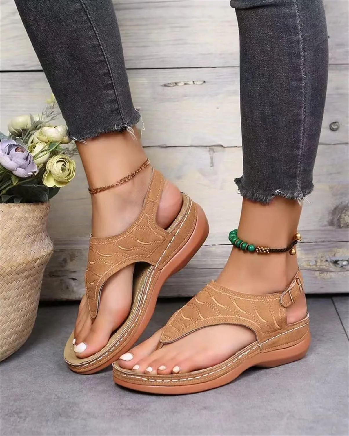 Ladmiple Sandals Women Comfortable Dressy Slip On Flat Sandals Fashion Orthotic Slides With Plantar Fasciitis Arch Support