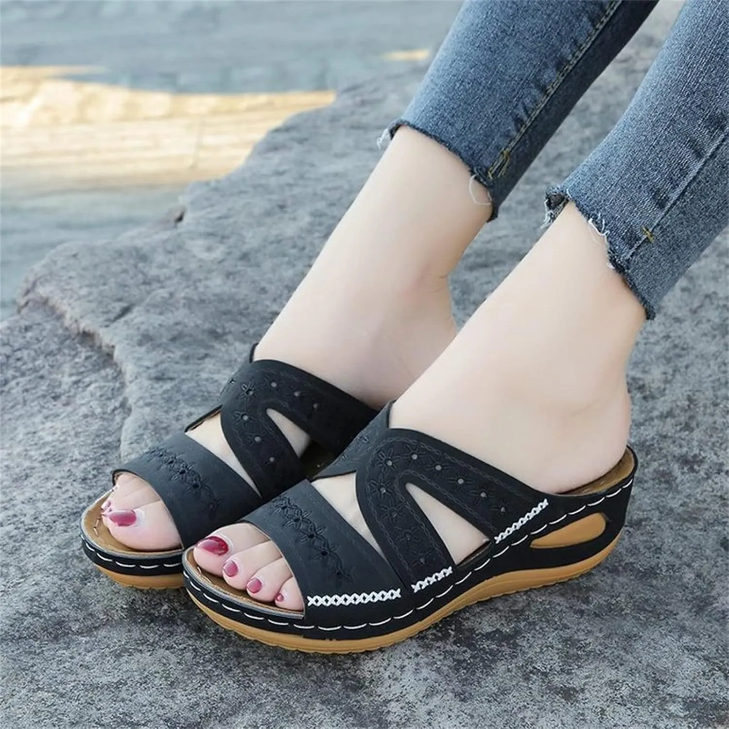 Ladmiple Sandals Women Dressy Summer Flat Walking Comfortable Slip On Orthotic Flip Flops Orthopedic Slides With Arch Support