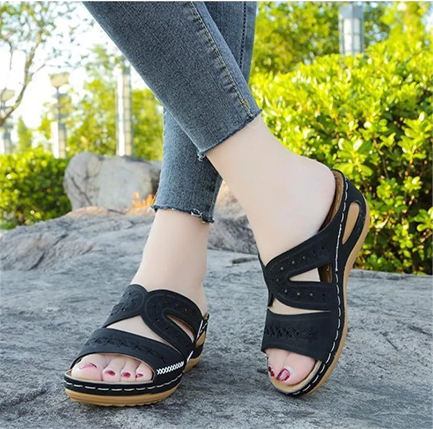 Ladmiple Sandals Women Dressy Summer Flat Walking Comfortable Slip On Orthotic Flip Flops Orthopedic Slides With Arch Support