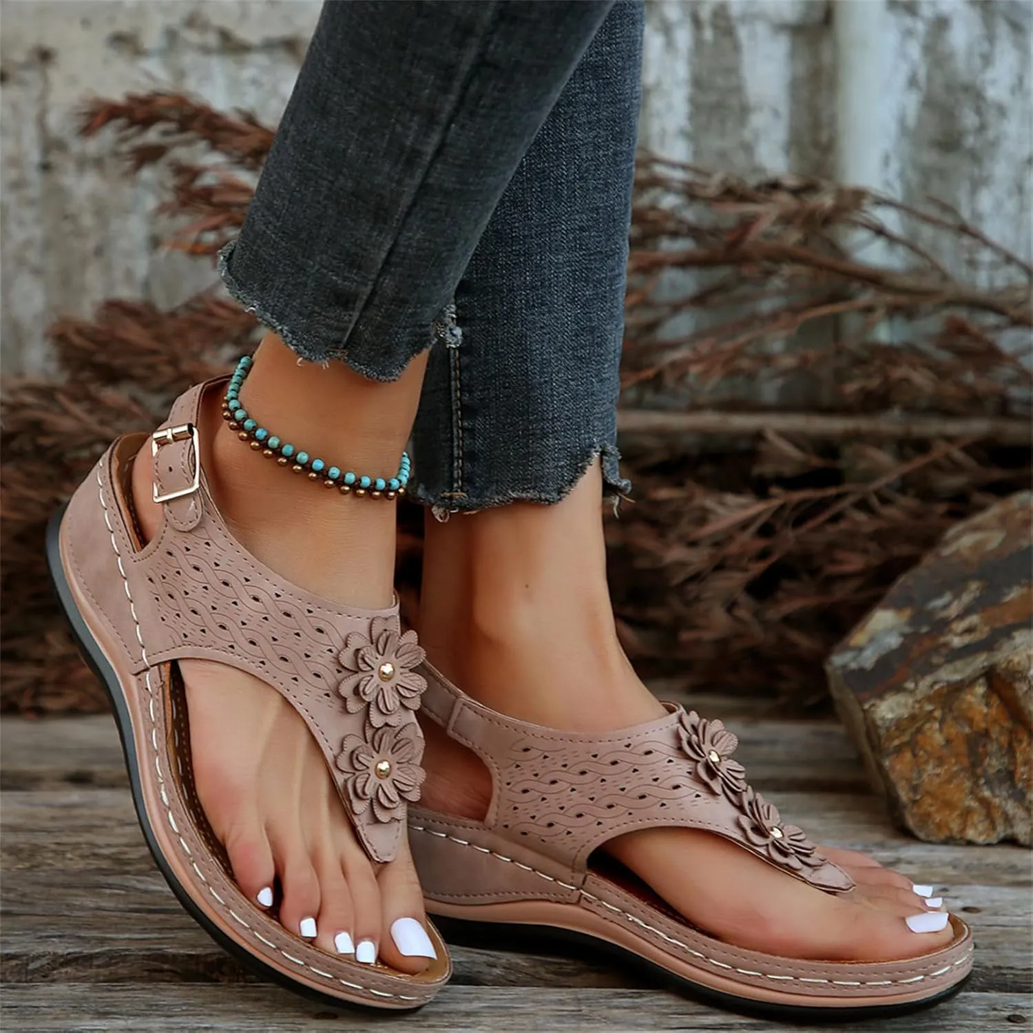 Ladmiple Sandals Women Dressy Summer Wedge Comfortable Walking Orthopedic Flip Flops Orthotic Slides with Arch Support 2024