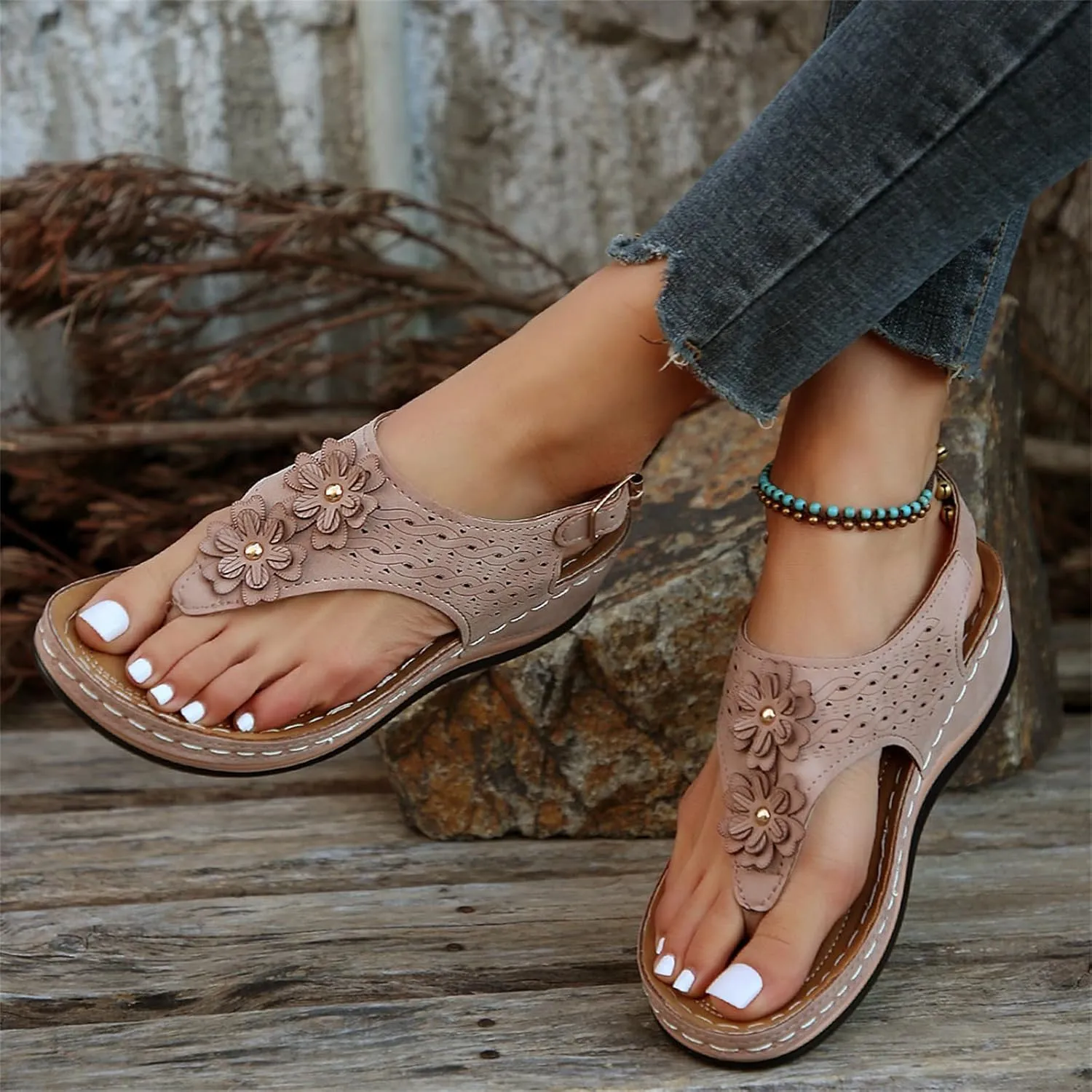 Ladmiple Sandals Women Dressy Summer Wedge Comfortable Walking Orthopedic Flip Flops Orthotic Slides with Arch Support 2024