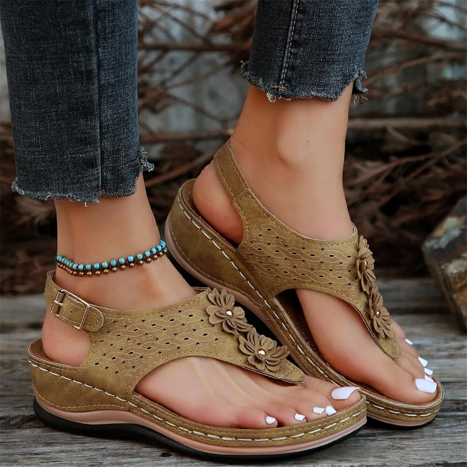 Ladmiple Sandals Women Dressy Summer Wedge Comfortable Walking Orthopedic Flip Flops Orthotic Slides with Arch Support 2024