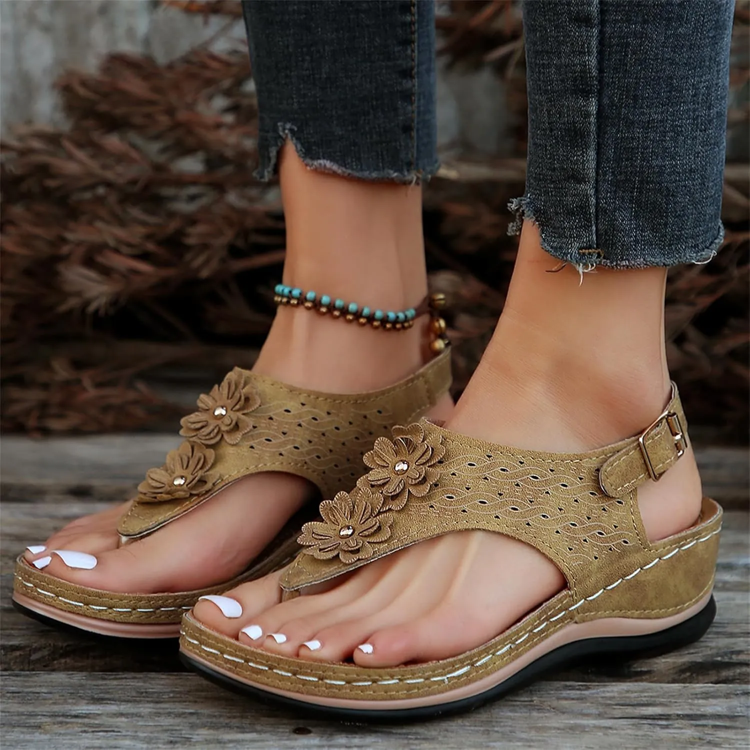 Ladmiple Sandals Women Dressy Summer Wedge Comfortable Walking Orthopedic Flip Flops Orthotic Slides with Arch Support 2024