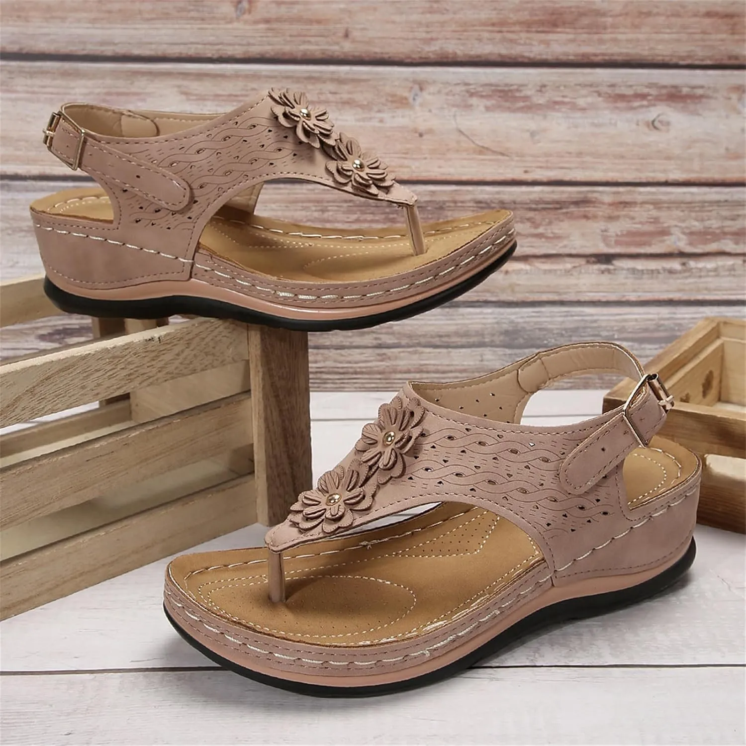 Ladmiple Sandals Women Dressy Summer Wedge Comfortable Walking Orthopedic Flip Flops Orthotic Slides with Arch Support 2024