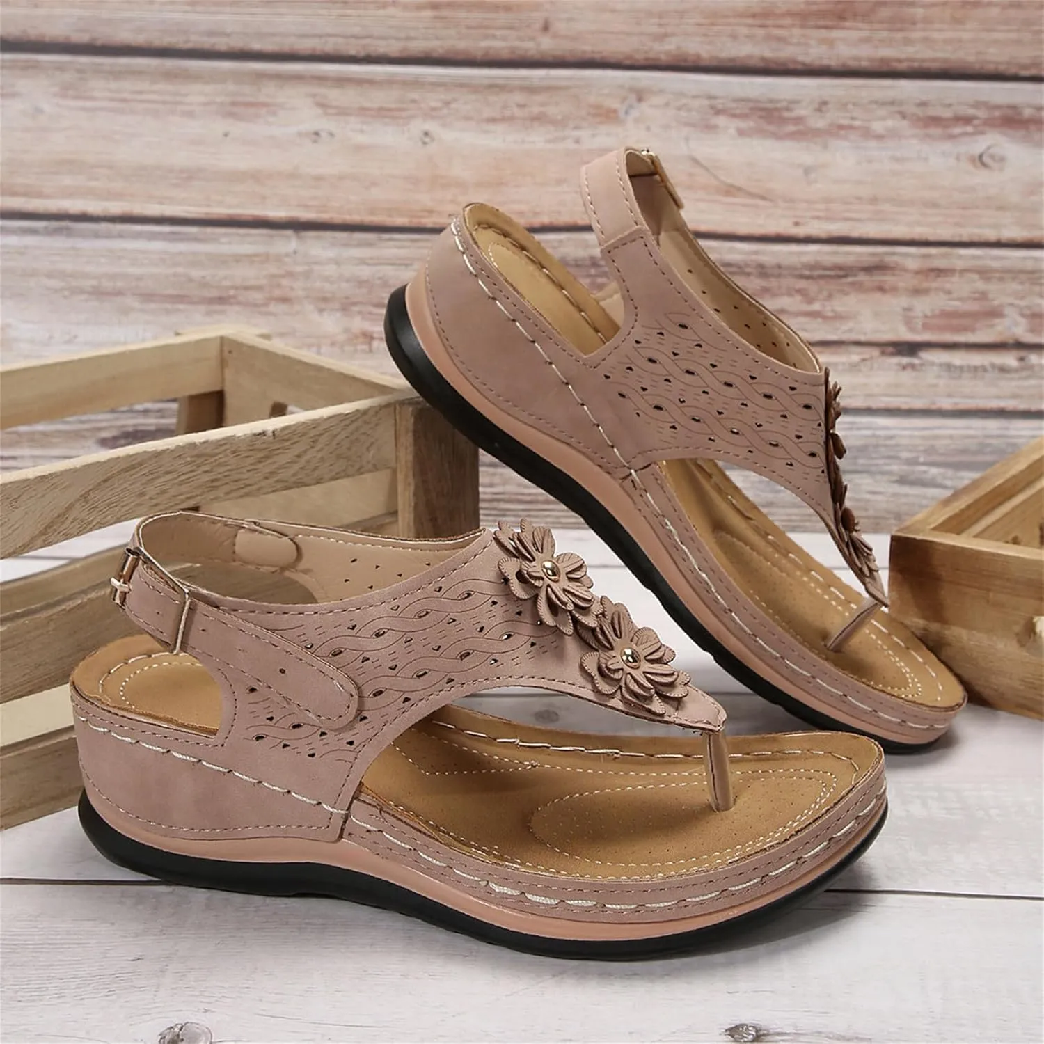 Ladmiple Sandals Women Dressy Summer Wedge Comfortable Walking Orthopedic Flip Flops Orthotic Slides with Arch Support 2024