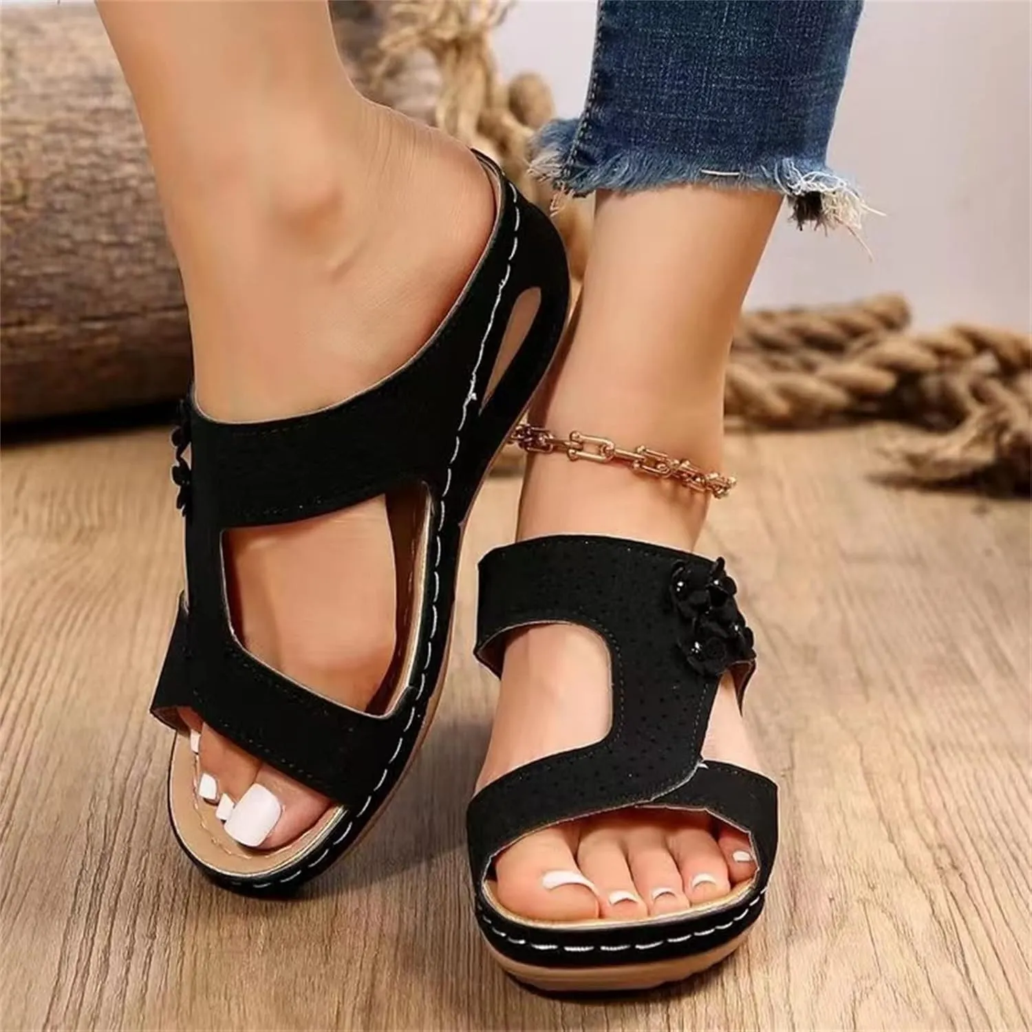 Ladmiple Sandals Women Fashion Flat Orthopedic Walking Slippers Dressy Summer Slip On Orthotic Flip Flops with Arch Support