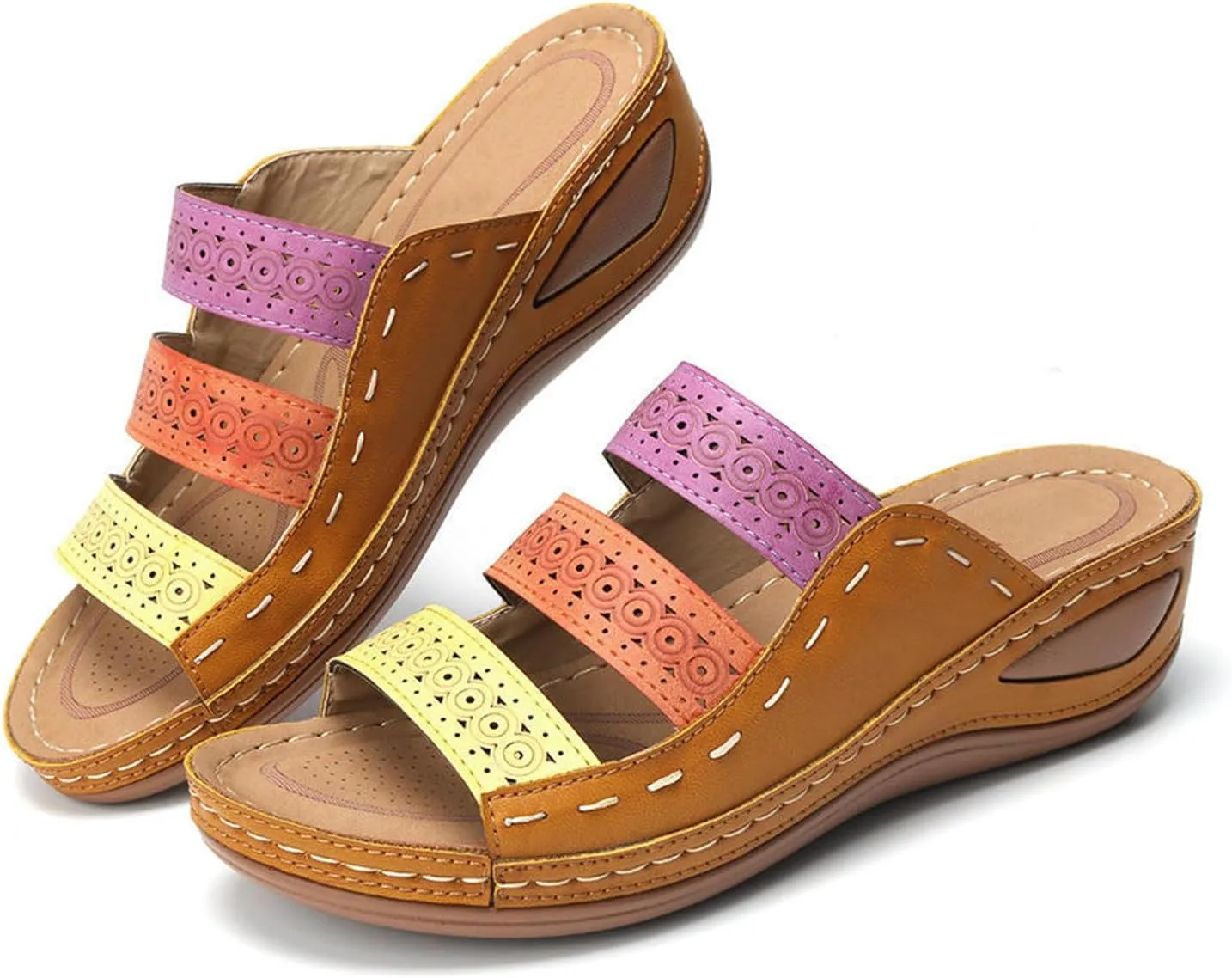 Ladmiple Womens Sandals Comfortable Dressy Slip On Orthotic Walking Slides Open Toe Arch Support Summer Orthopedic Flip Flops