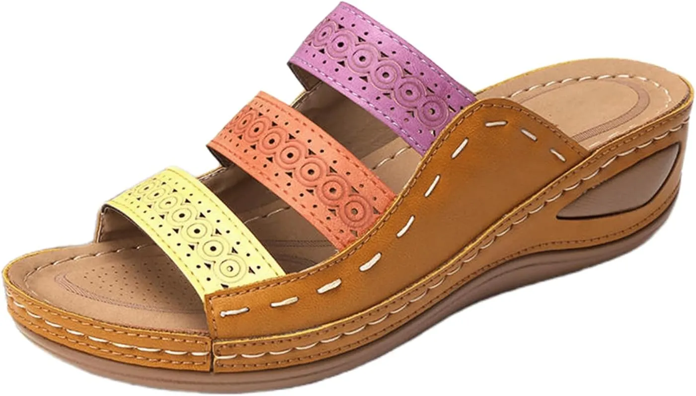 Ladmiple Womens Sandals Comfortable Dressy Slip On Orthotic Walking Slides Open Toe Arch Support Summer Orthopedic Flip Flops