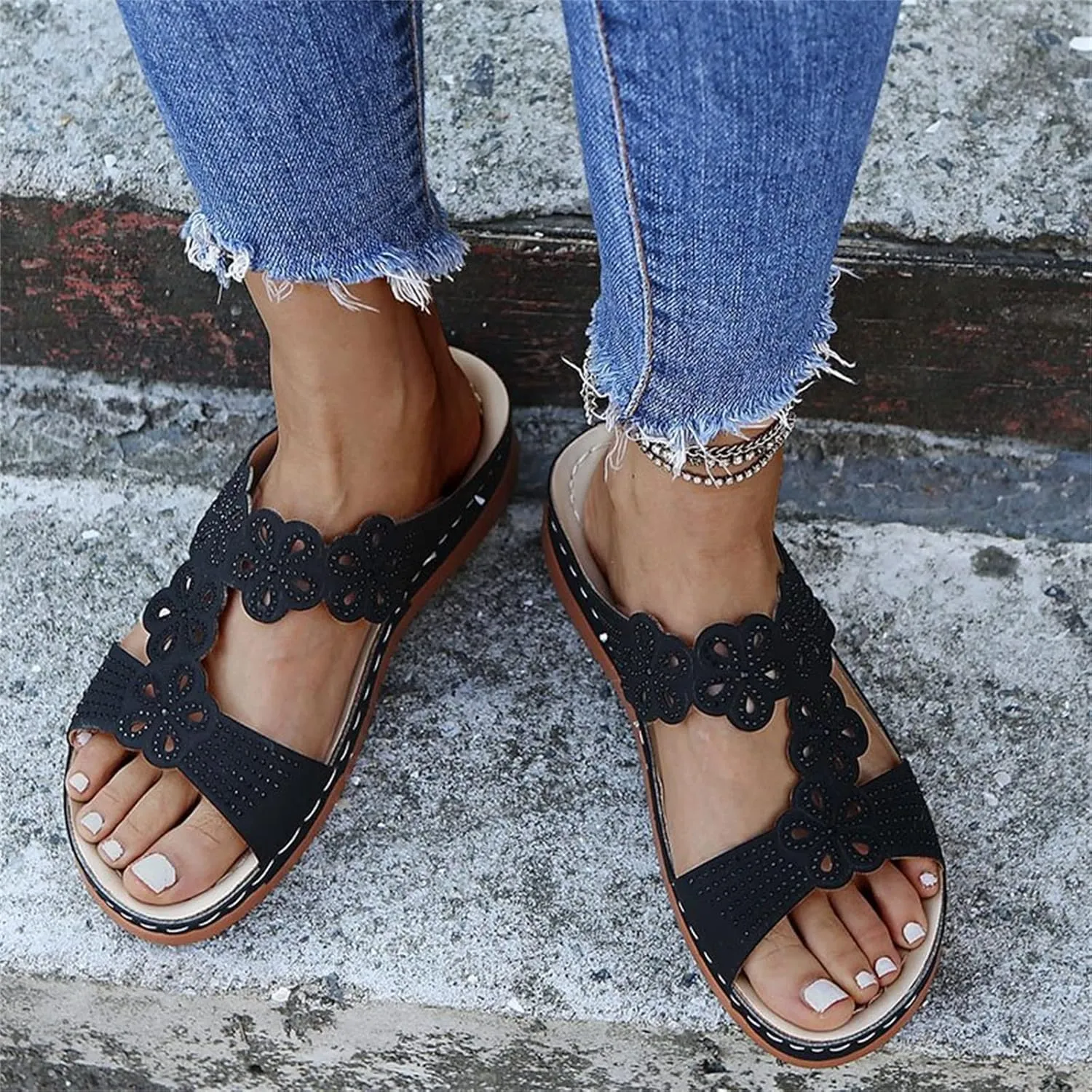 Ladmiple Womens Sandals Comfortable Walking Orthopedic Arch Support Flip Flops Dressy Summer Orthotic Slides Sandalias 2024
