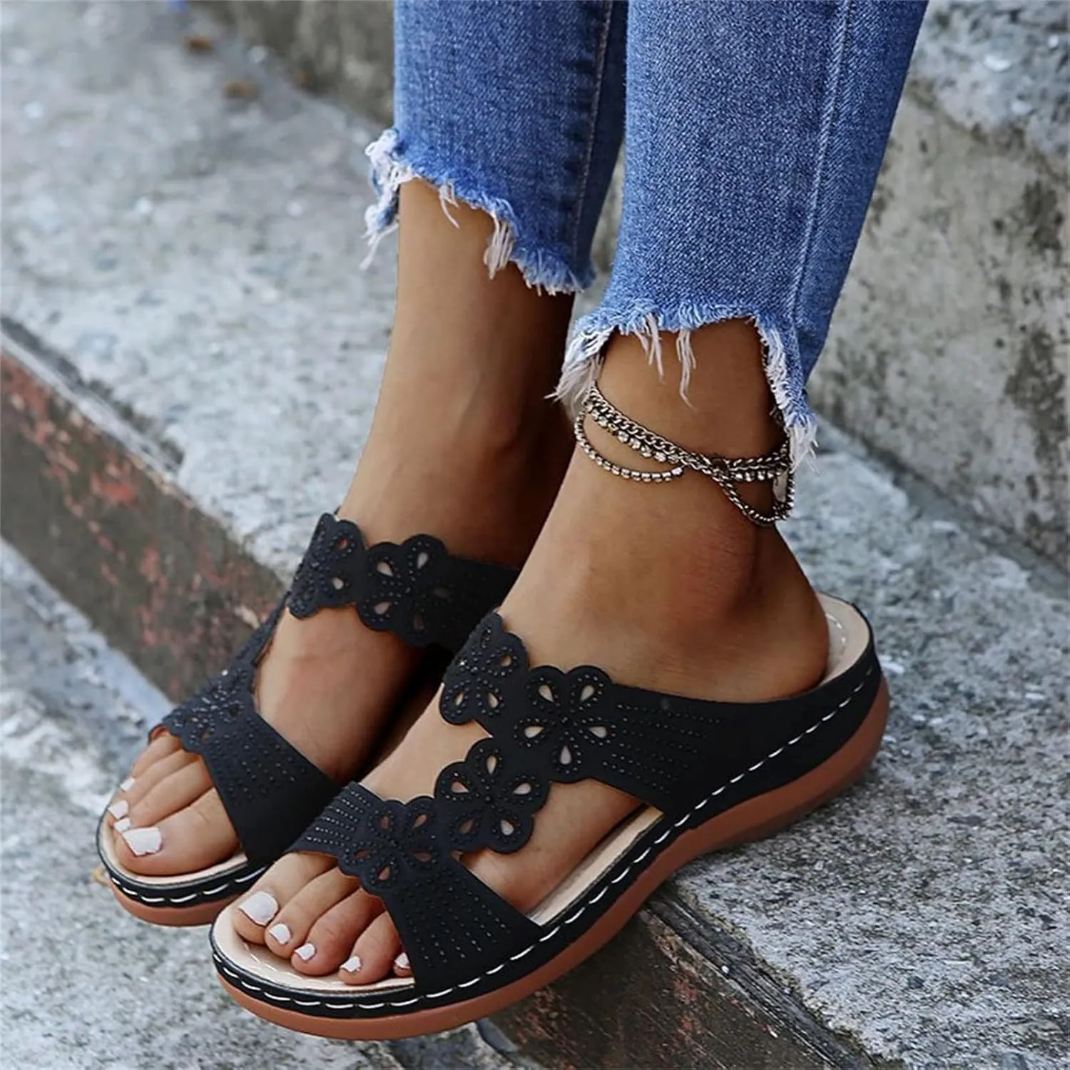 Ladmiple Womens Sandals Comfortable Walking Orthopedic Arch Support Flip Flops Dressy Summer Orthotic Slides Sandalias 2024