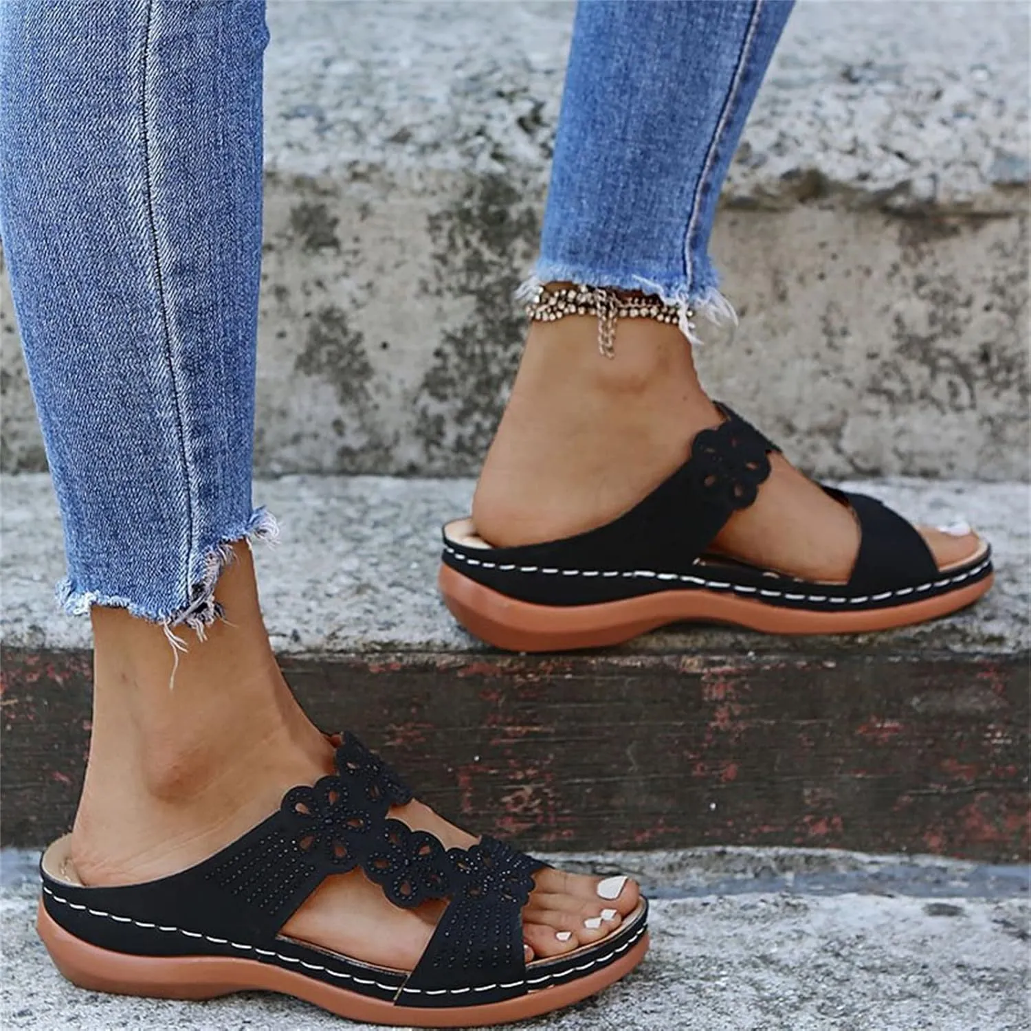 Ladmiple Womens Sandals Comfortable Walking Orthopedic Arch Support Flip Flops Dressy Summer Orthotic Slides Sandalias 2024