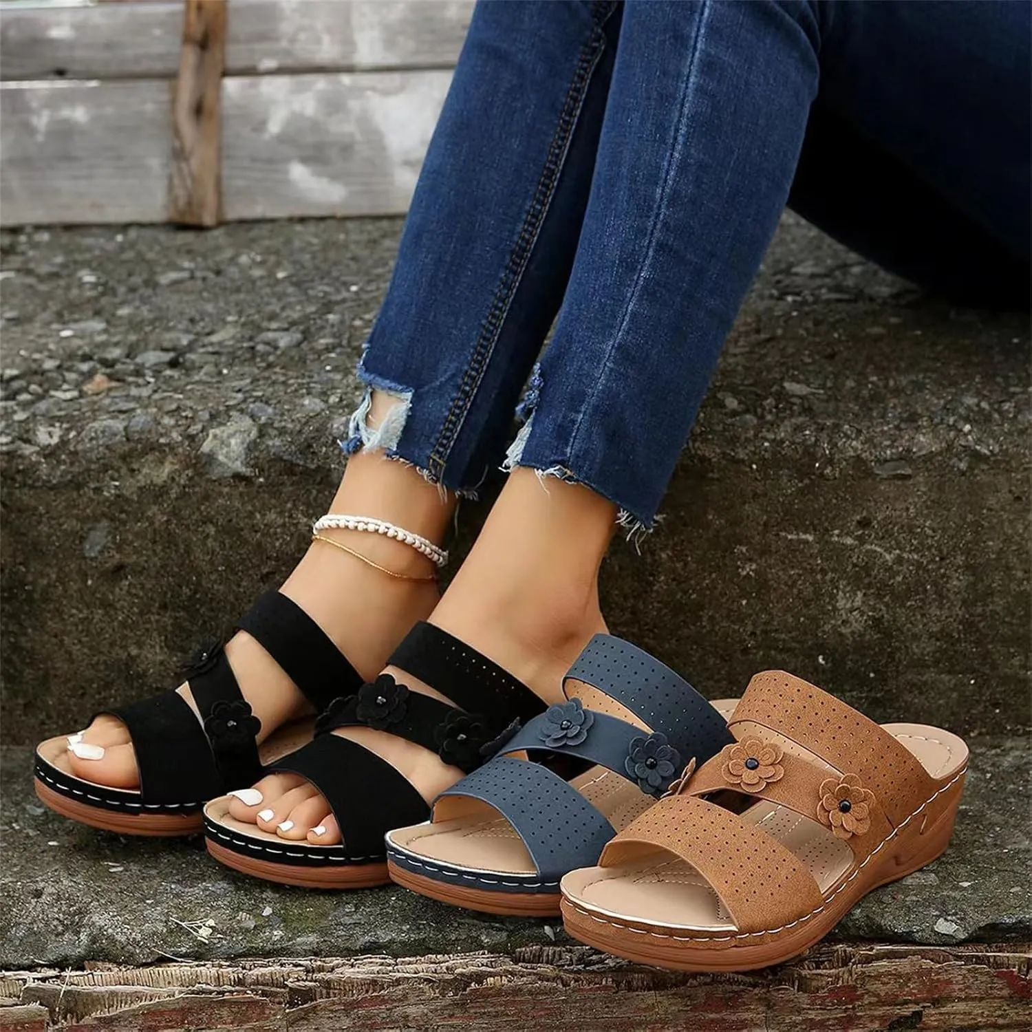 Ladmiple Womens Sandals Dressy Casual Comfortable Walking Orthopedic Slippers Summer Orthotic Flip Flops with Arch Support