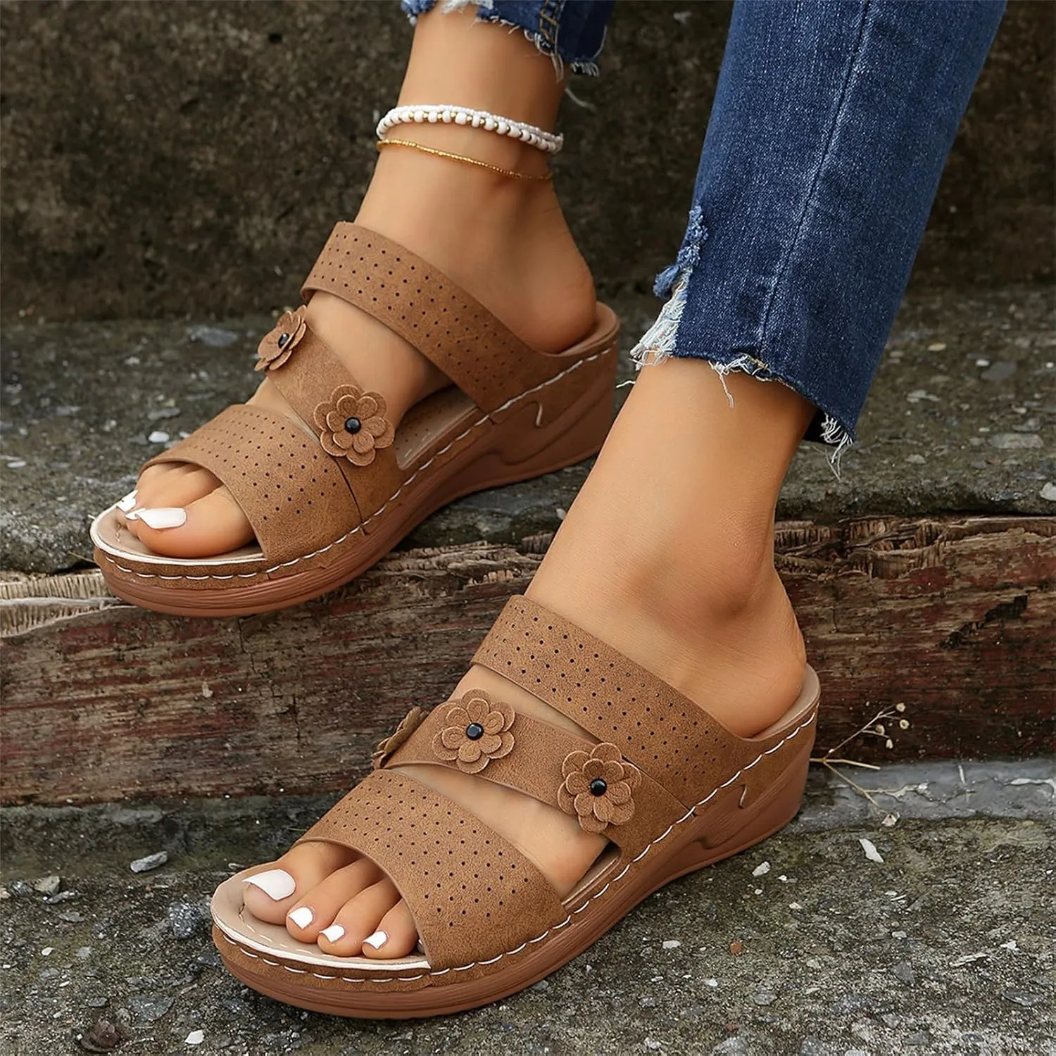 Ladmiple Womens Sandals Dressy Flat Arch Support Comfortable Walking Orthopedic Flip Flops Summer Orthotic Slides Beach Shoes