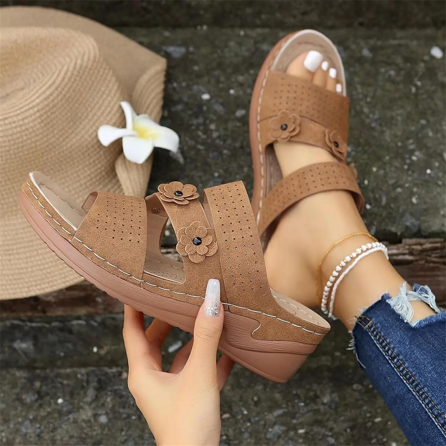 Ladmiple Womens Sandals Dressy Flat Arch Support Comfortable Walking Orthopedic Flip Flops Summer Orthotic Slides Beach Shoes