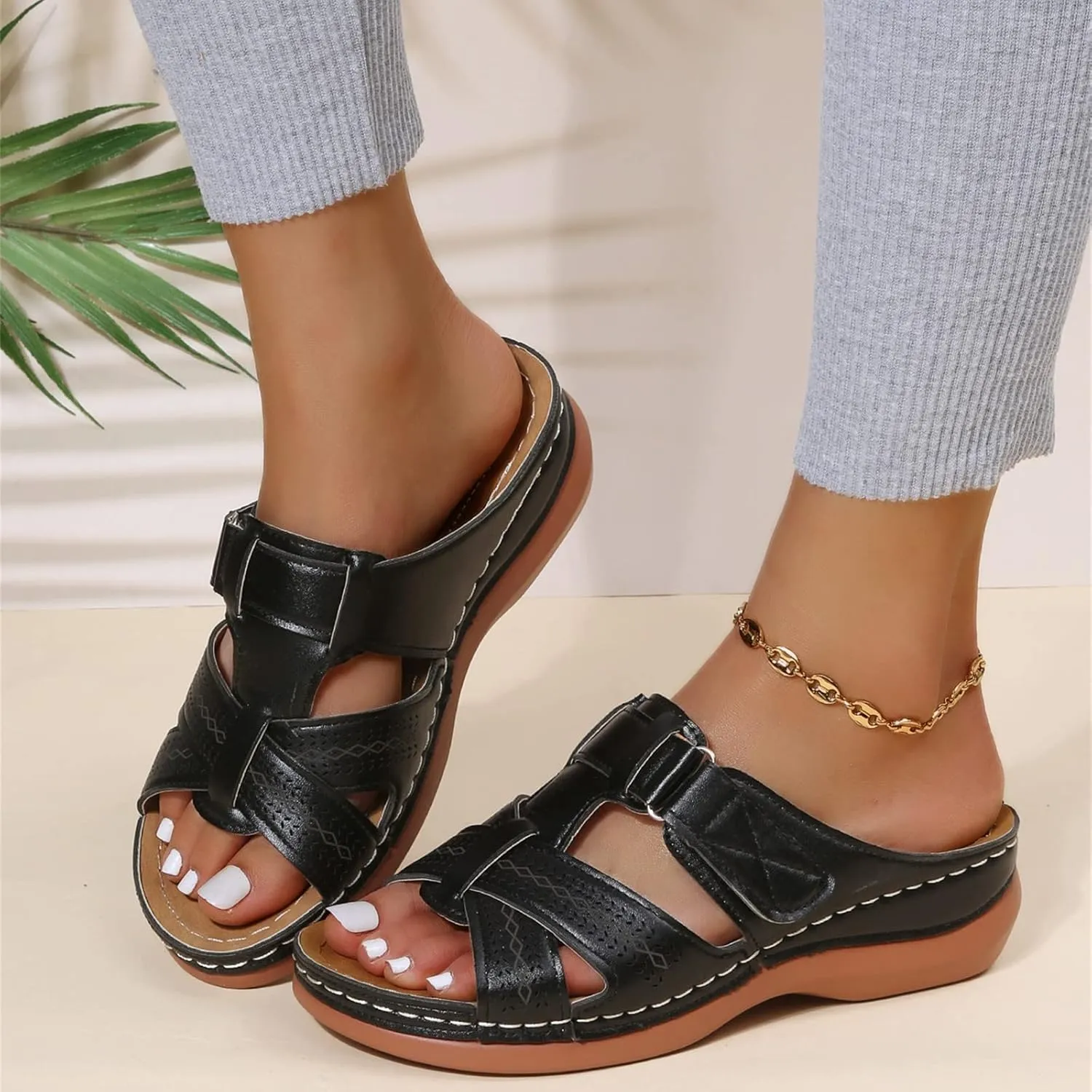 Ladmiple Womens Sandals With Arch Support Plantar Fasciitis Comfortable Orthotic Flip Flops Dressy Summer Orthopedic Slides