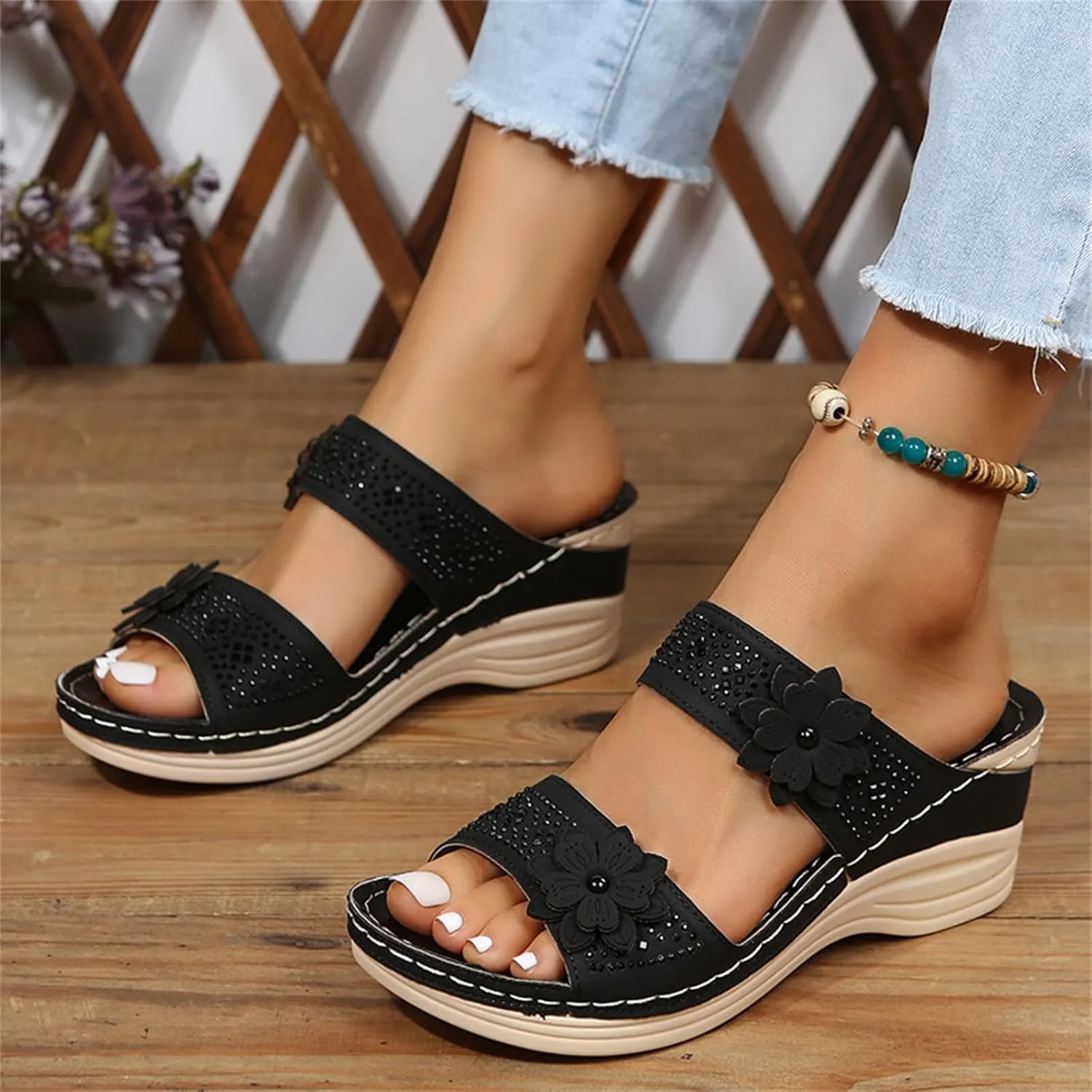 Ladmiple Womens Sandals With Arch Support Walking Comfort Orthotic Slides Open Toe Dressy Summer Orthopedic Flip Flops