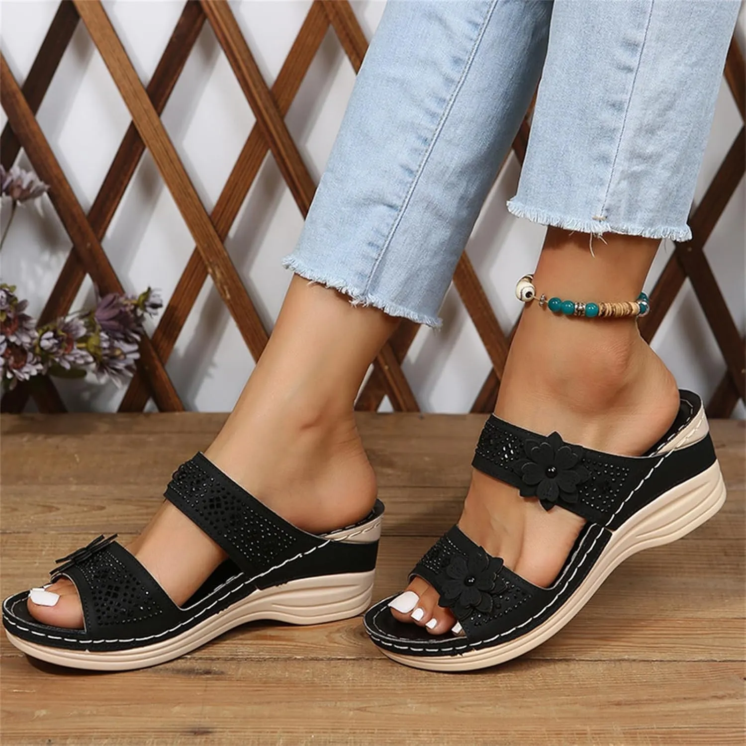 Ladmiple Womens Sandals With Arch Support Walking Comfort Orthotic Slides Open Toe Dressy Summer Orthopedic Flip Flops