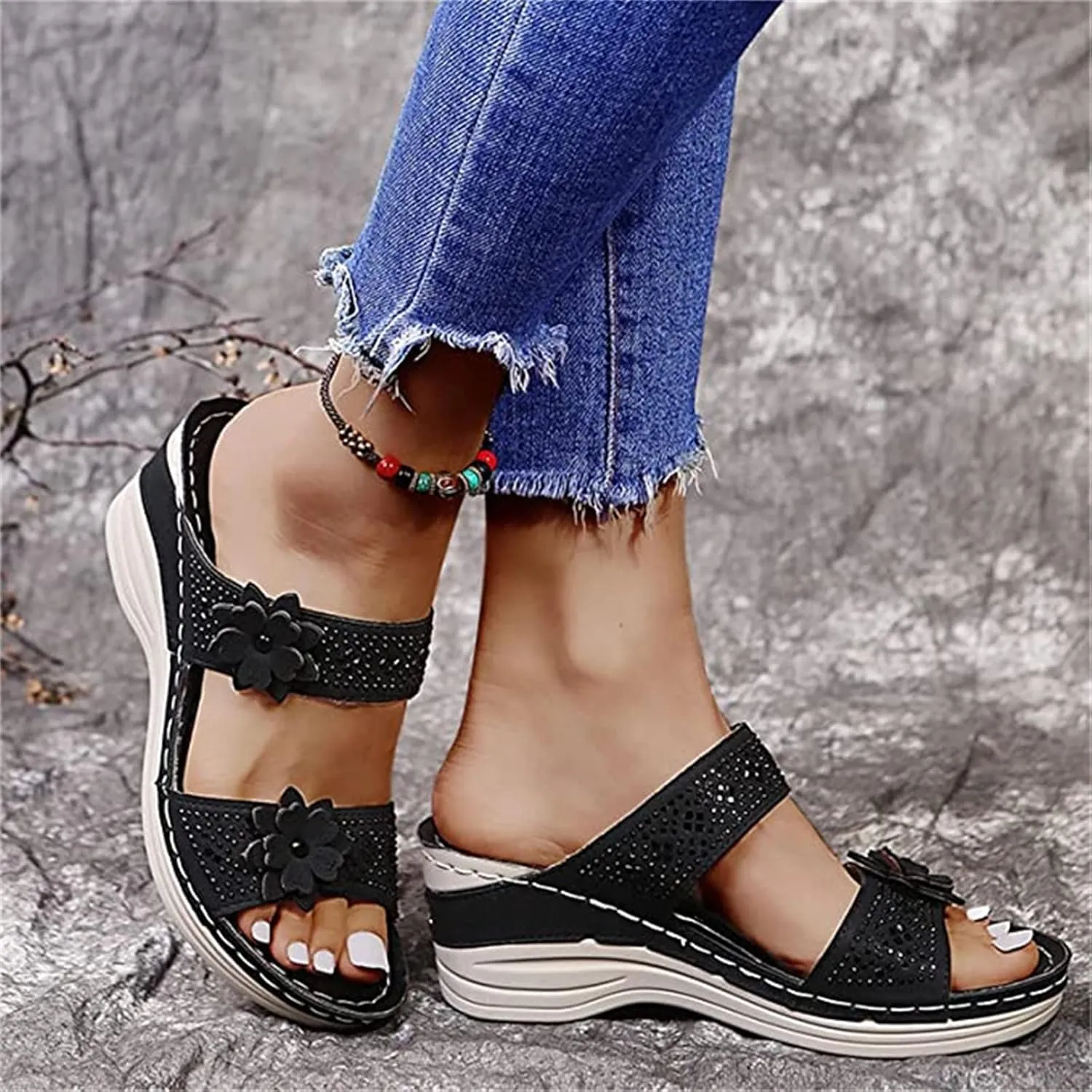 Ladmiple Womens Sandals With Arch Support Walking Comfort Orthotic Slides Open Toe Dressy Summer Orthopedic Flip Flops