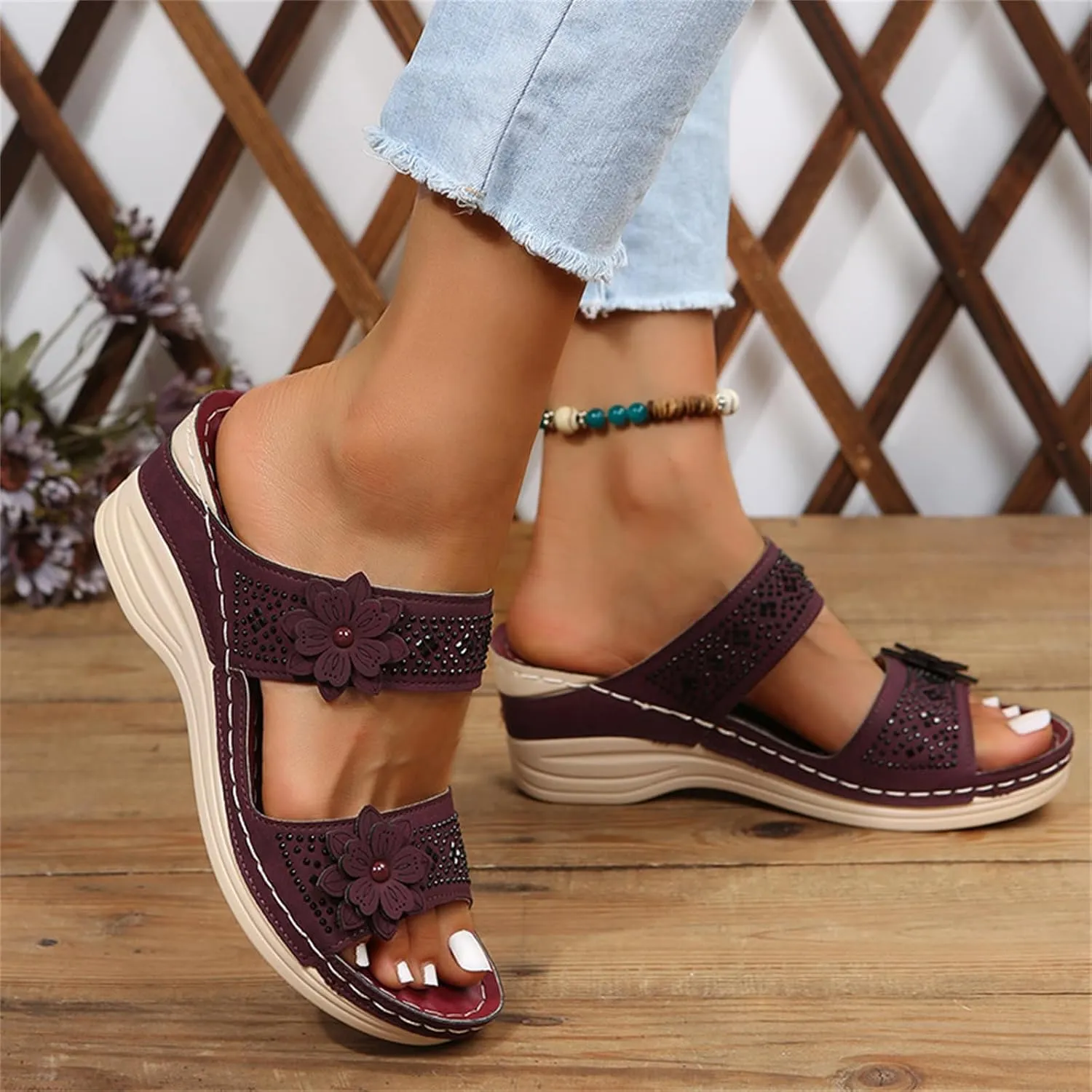 Ladmiple Womens Sandals With Arch Support Walking Comfort Orthotic Slides Open Toe Dressy Summer Orthopedic Flip Flops