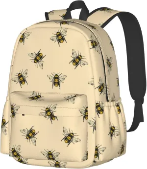 Laptop Backpack for Men Women Kawaii Bee Print Casual Travel Backpacks Lightweight College Backpack with Laptop Compartment for Daily Commutes Work Travel Hiking Daypack