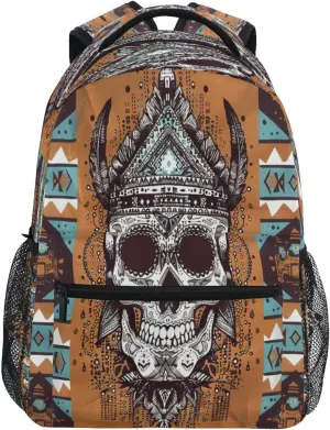 Large Capacity Indian Tribal Geometric Skulls Backpacks for Children and Adults with Padded Straps For Travel Sport Hiking Laptop Lightweight Gifts