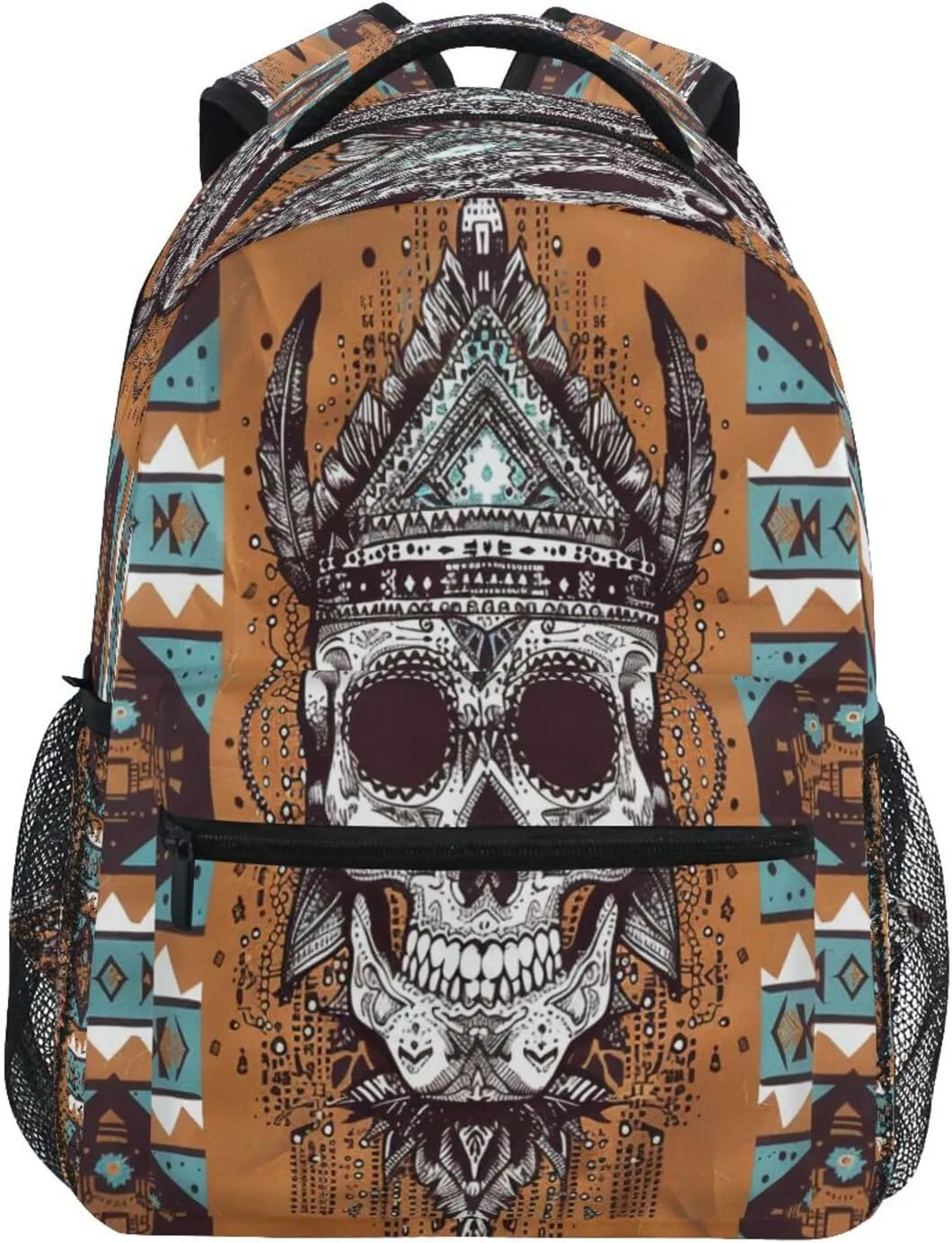 Large Capacity Indian Tribal Geometric Skulls Backpacks for Children and Adults with Padded Straps For Travel Sport Hiking Laptop Lightweight Gifts