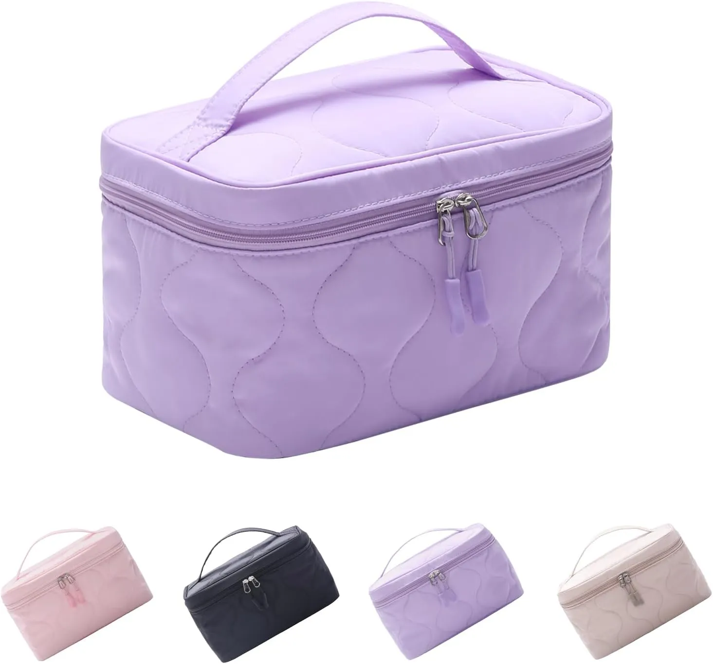 Large Capacity Makeup Bag with Brush Holder,Quilted Cosmetic Bag for Girls, Travel Organizer Bag for Accessories Purple