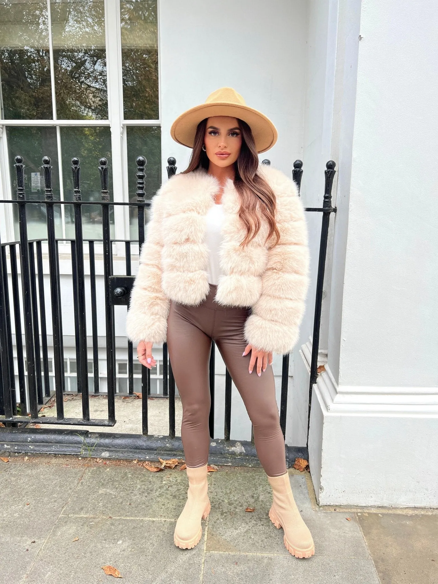 Light Beige Premium Faux Fur Jacket