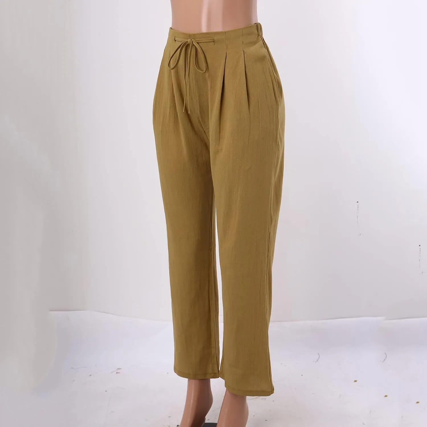 Linen Pants Women Summer Capris Casual High Waisted Drawstring Carpi Pants Loose Comfy Cropped Trousers Linen Pants