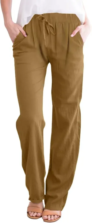 Linen Pants Women Summer Capris Casual High Waisted Drawstring Carpi Pants Loose Comfy Cropped Trousers Linen Pants