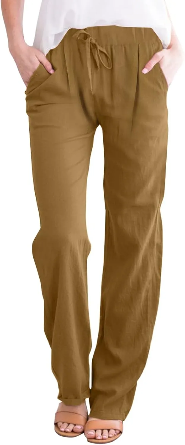 Linen Pants Women Summer Capris Casual High Waisted Drawstring Carpi Pants Loose Comfy Cropped Trousers Linen Pants