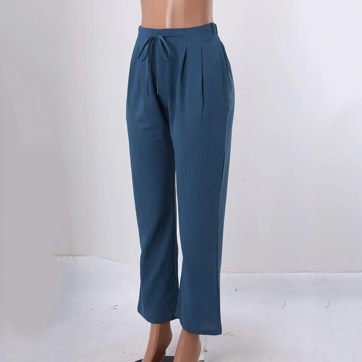 Linen Pants Women Summer Capris Casual High Waisted Drawstring Carpi Pants Loose Comfy Cropped Trousers Linen Pants
