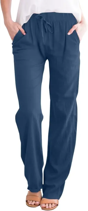 Linen Pants Women Summer Capris Casual High Waisted Drawstring Carpi Pants Loose Comfy Cropped Trousers Linen Pants