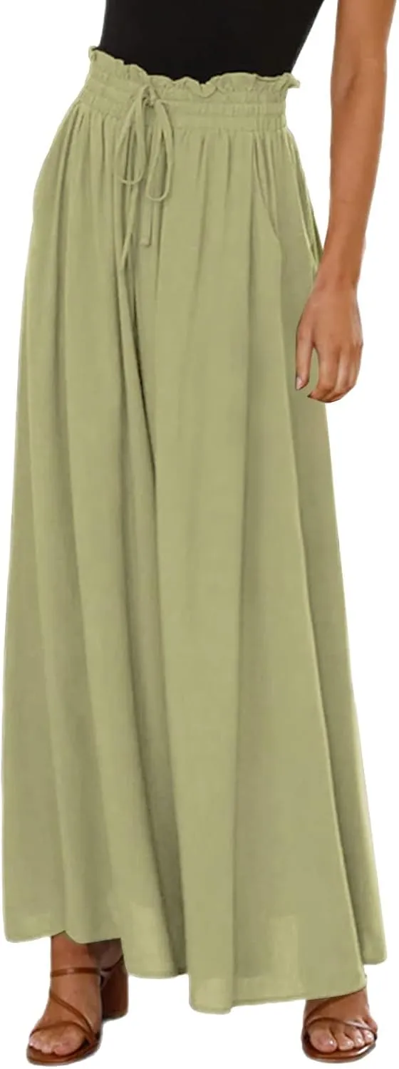 Linen Pants Women Summer Cotton Linen Casual Trousers with Pockets Capris for Women Loose Knit-Waist Cargo Capri Pant