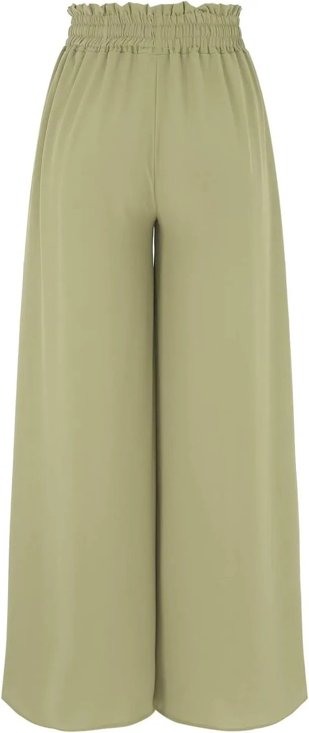 Linen Pants Women Summer Cotton Linen Casual Trousers with Pockets Capris for Women Loose Knit-Waist Cargo Capri Pant