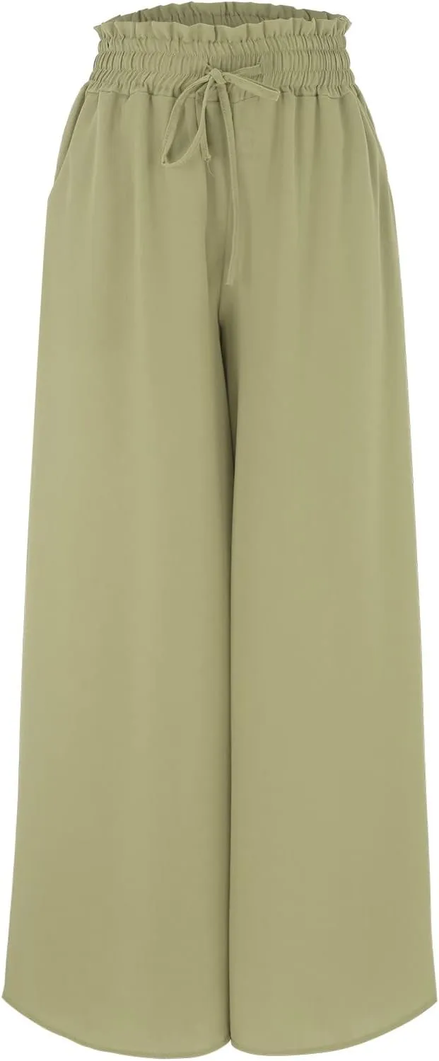 Linen Pants Women Summer Cotton Linen Casual Trousers with Pockets Capris for Women Loose Knit-Waist Cargo Capri Pant