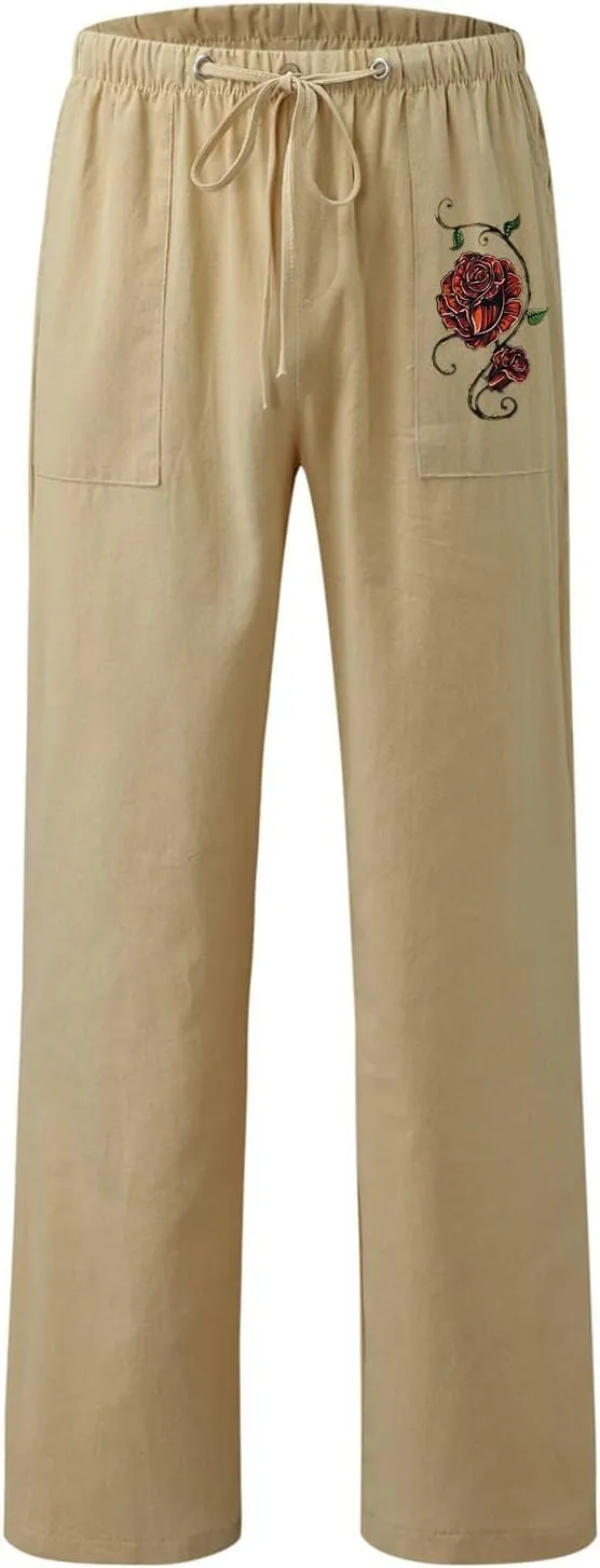 Linen Pants Women Summer Cropped Straight Leg Crop Pants Ladies Casual Long Loose Pant Slacks Women's Wide Leg Linen