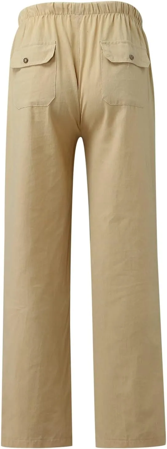 Linen Pants Women Summer Cropped Straight Leg Crop Pants Ladies Casual Long Loose Pant Slacks Women's Wide Leg Linen
