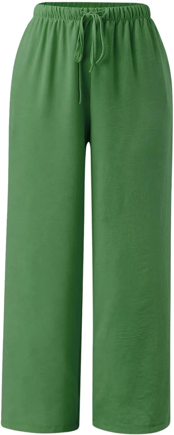 Linen Pants Women Summer Stitching String Solid Color Pants High Waisted Pants for Women Joggers Solid Lace-up Waist